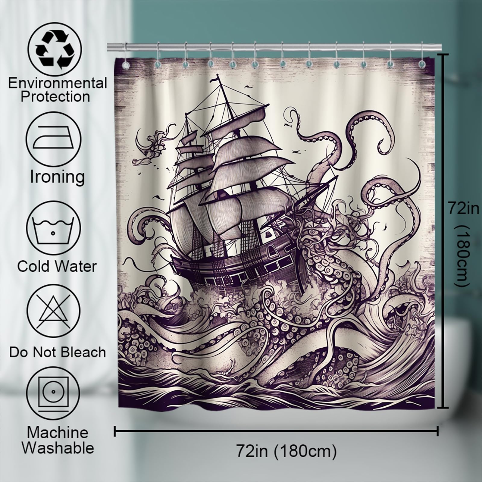 Final Friday Nautical Octopus Monster Sailboat Theme Fabric Nautical Shower Curtain Sets Ocean Bathroom Decor With Hooks Waterpr