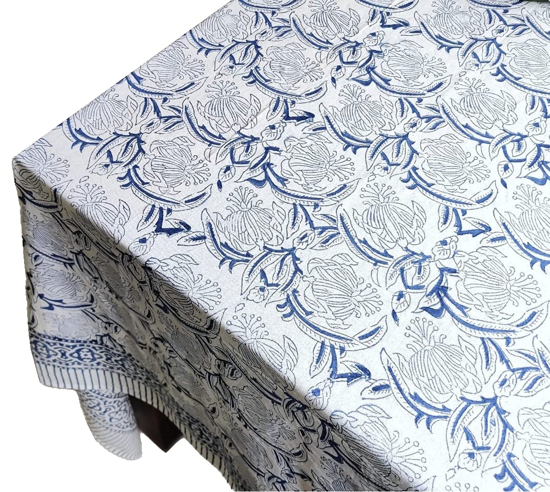 ATOSII Santorini 100% Cotton Fall Tablecloth, Handblock Print Blue Square Table Cloth for Kitchen I Dining Table Linen I Parties