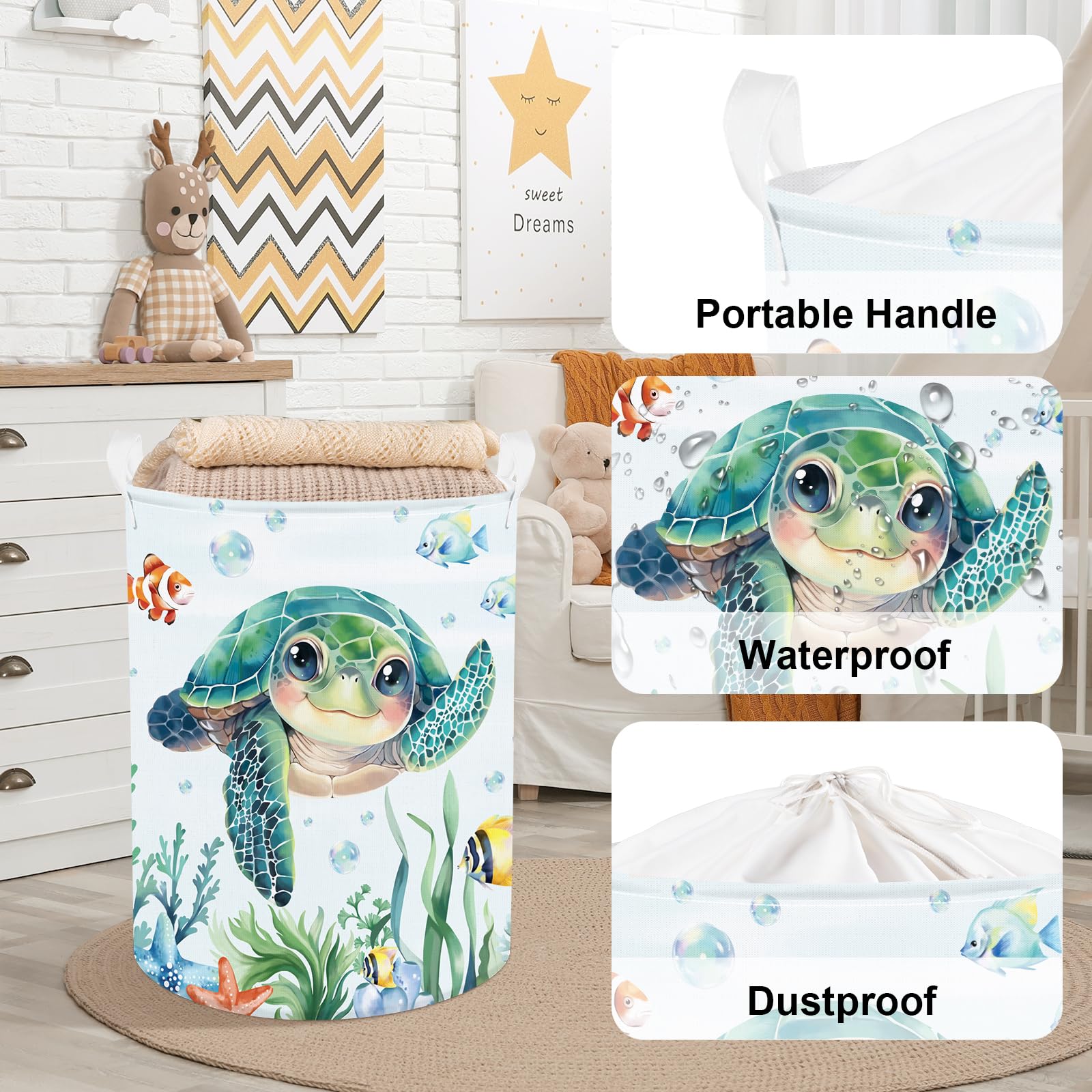 Clastyle Large Fish Sea Turtle Baby Basket Ocean Coral Seaweed Starfish Toy Book Shelf Basket Waterproof Pool Toy Beach Towel St