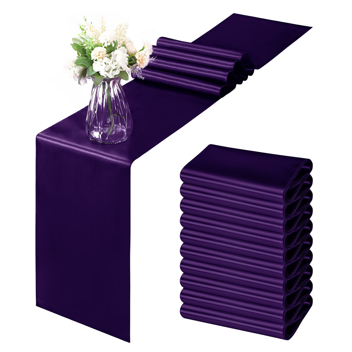 Horbaunal 12 Pack Purple Satin Table Runner 12 X 108 Inch, Smooth Table Runners For Wedding Banquets Birthday Party