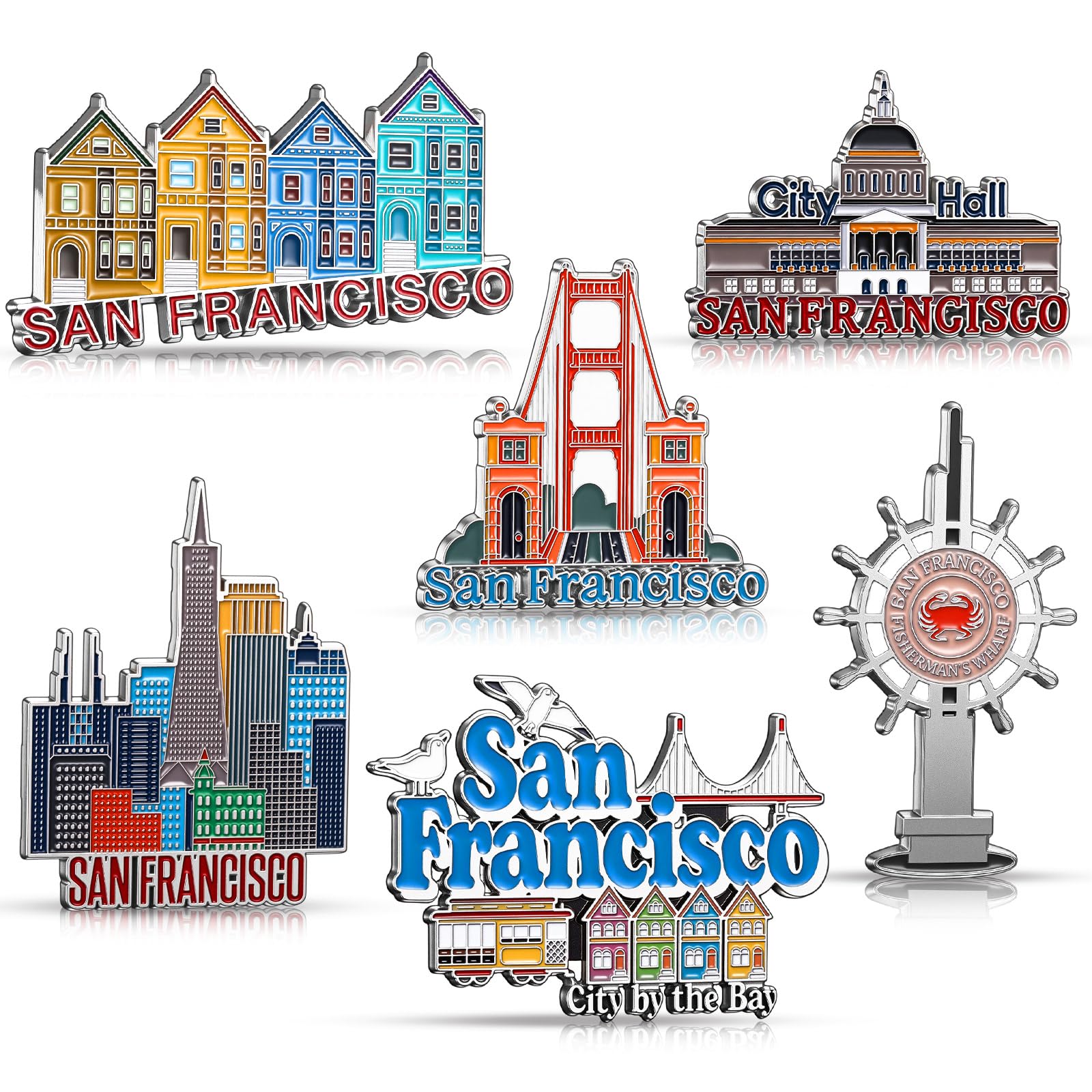 Konohan 6 Pcs San Francisco Magnets for Refrigerator Metal USA Fridge Magnet Magnetic San Francisco Souvenirs Gifts USA City Mag