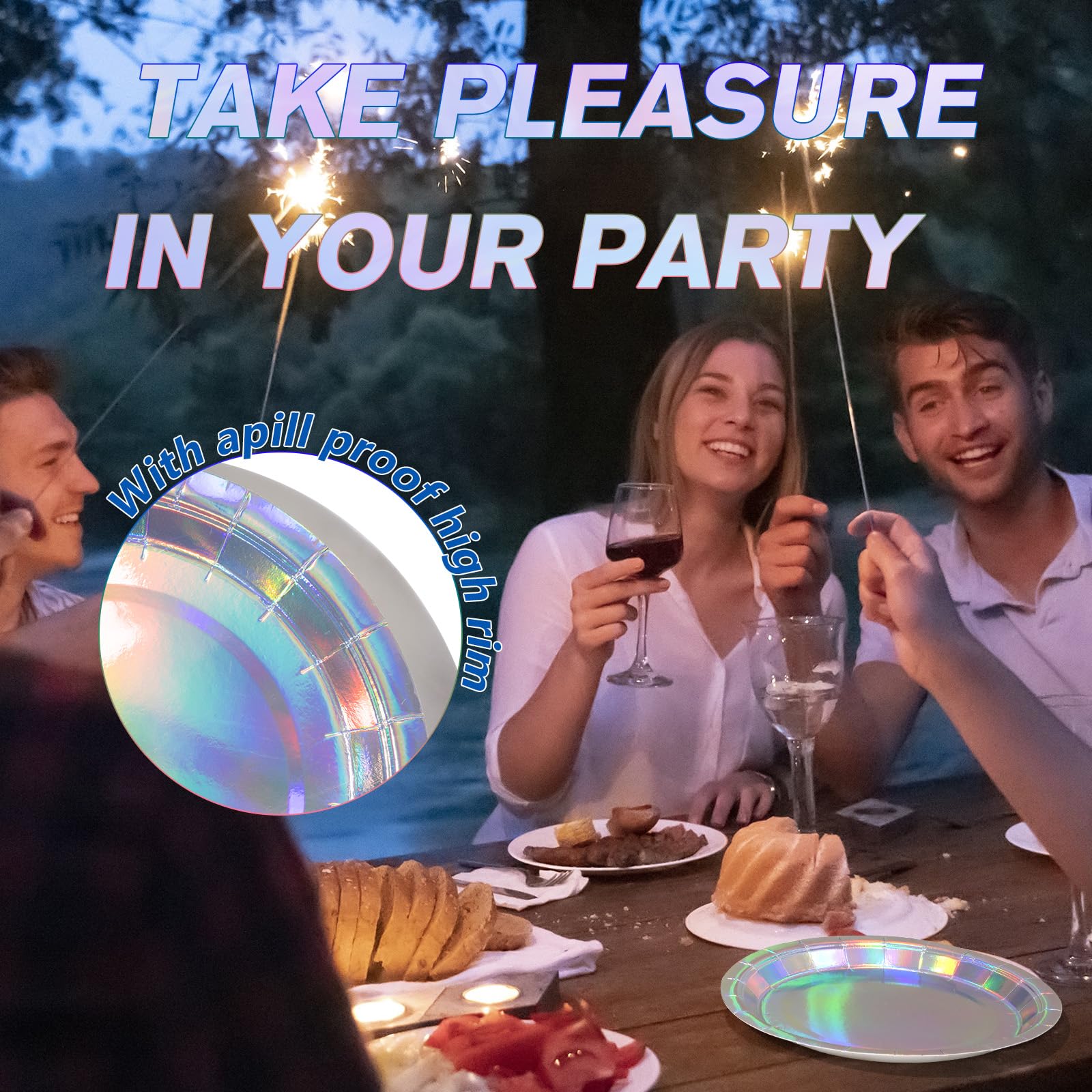 Tyzarglef Disposable Paper Plates Iridescent, 50 Count 9    Dinner Plates Bulk For Party Supplies, Colored And Sturdy Party Plat