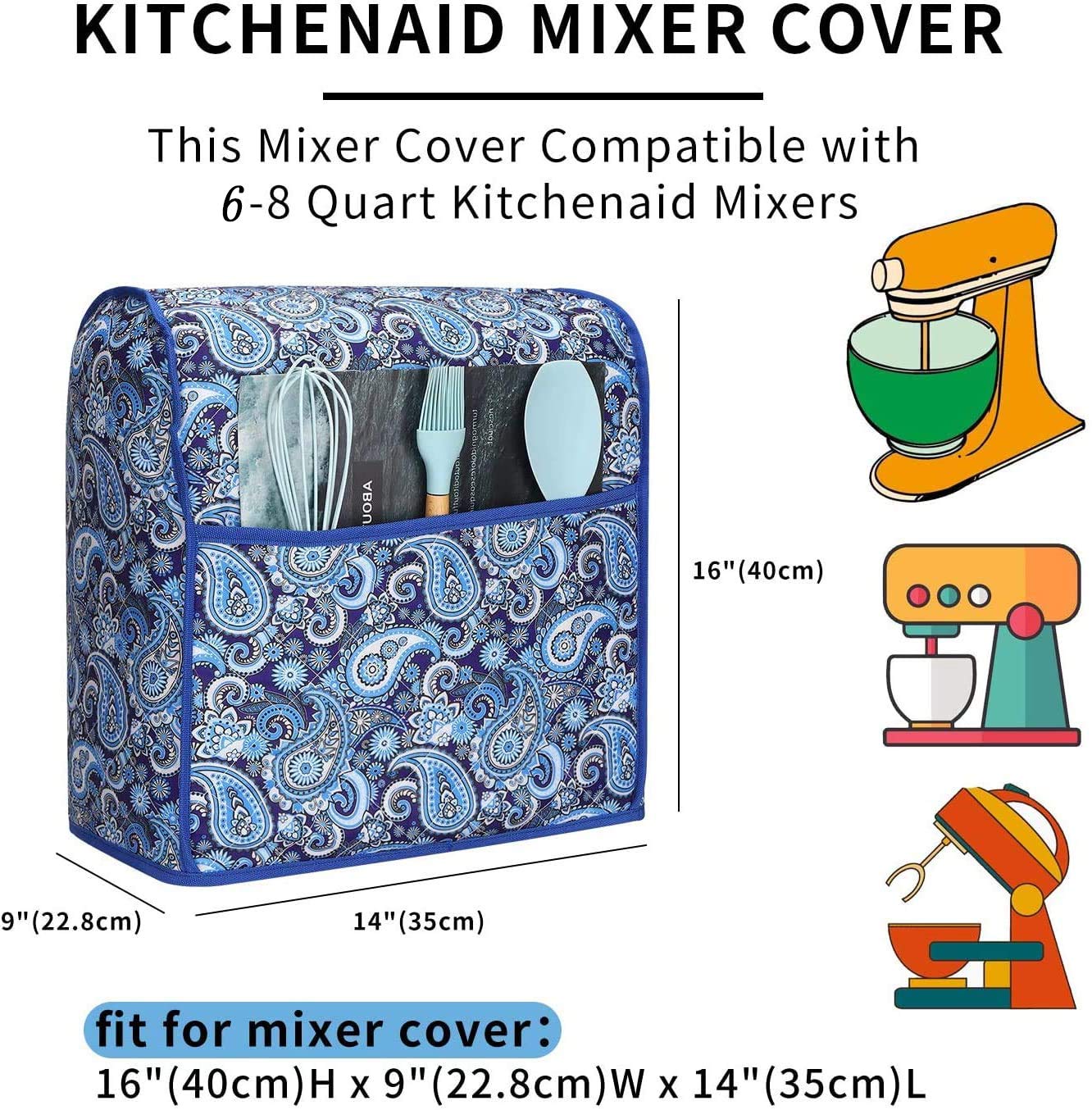 Kitchen Aid Mixer Cover Kitchen Mixer Cover Compatible with 6-8 Quarts Kitchenaid/Hamilton Stand Mixer Stand Mixer Covers Dust Cover For Kitchen Aid Mixer.Kitchen Aid Mixer Assecories.Paisley