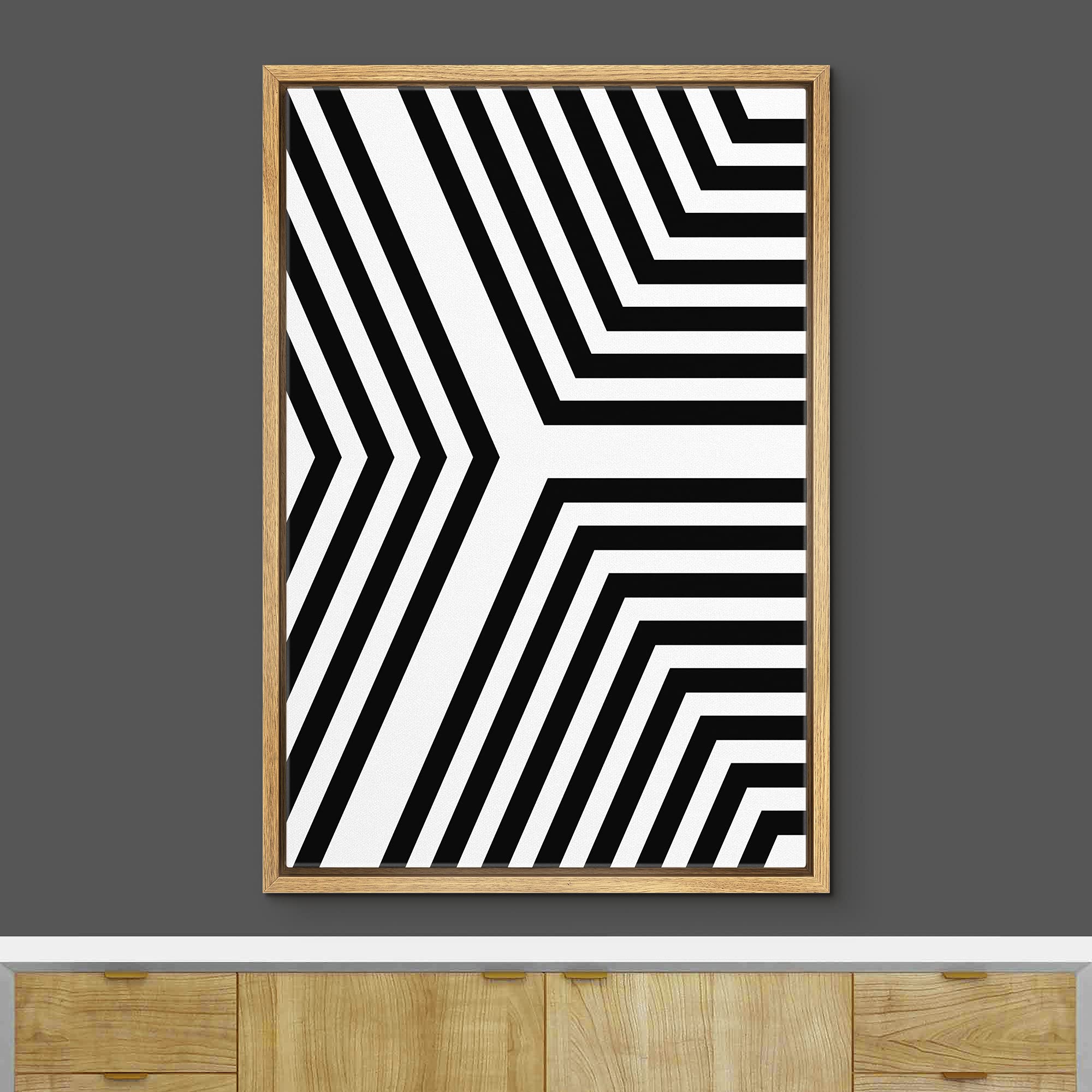 Ashbrook Framed Canvas Print Wall Art Black And White Y-Shaped Geometric Pattern Abstract Shapes Illustrations Modern Bohemian C