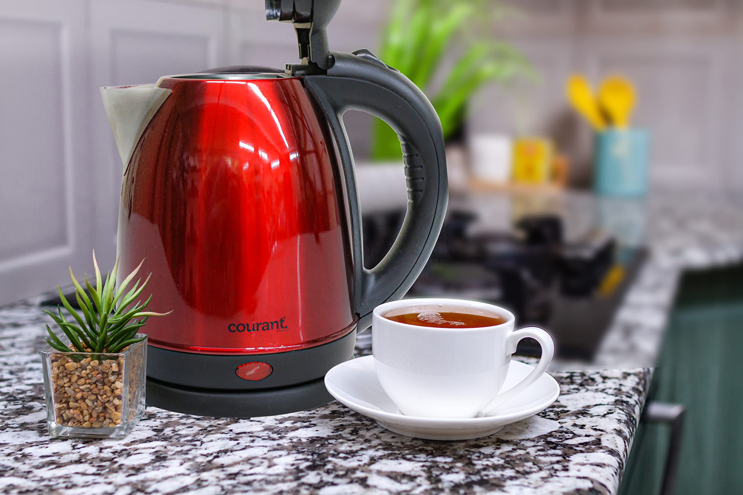 Courant 1.5 Liter Kettle Red Stainless Steel Cordless Electric Kettle With 360 Degree Rotational Body, Automatic Safety Shut-Off