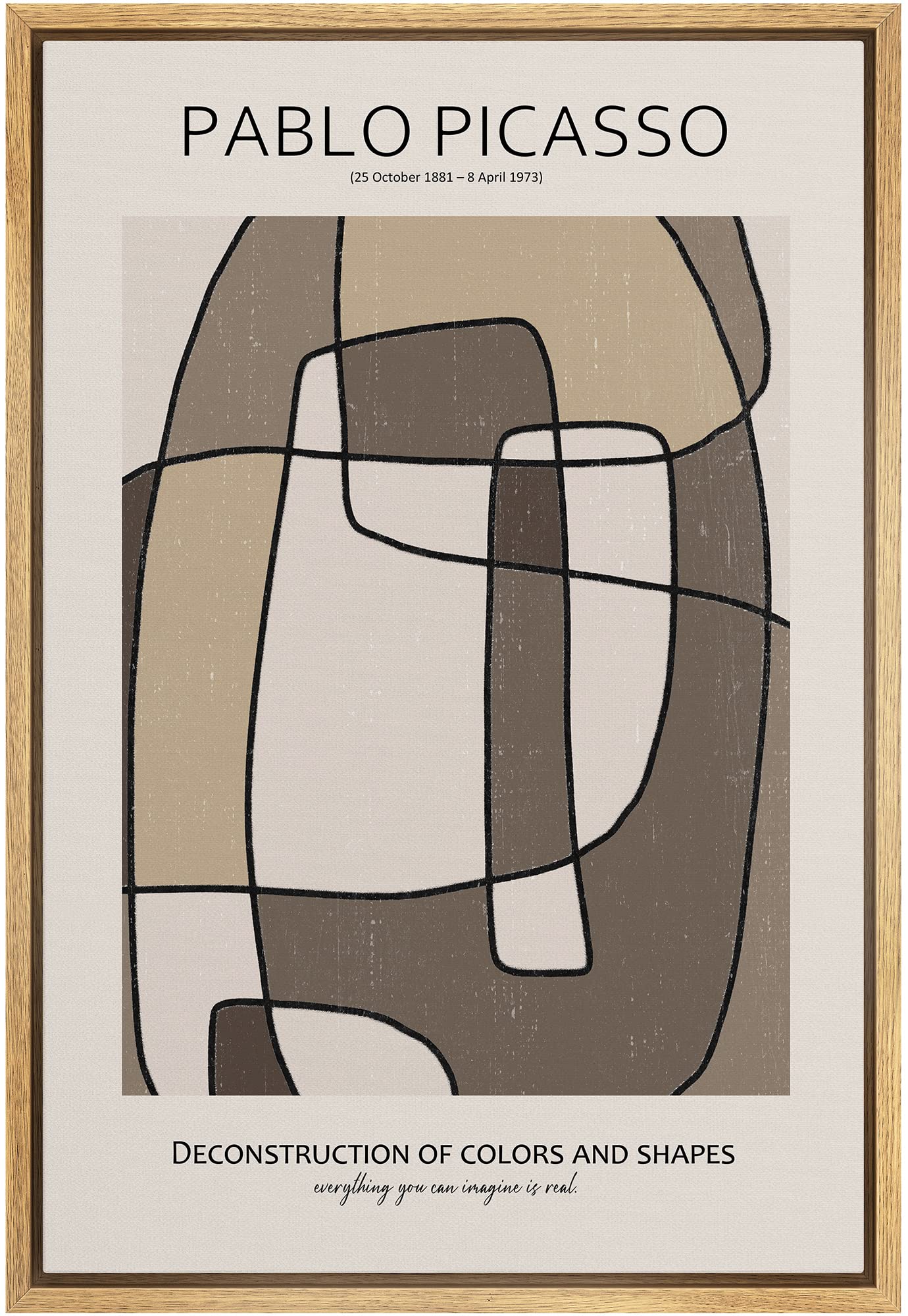 Signleader Framed Canvas Print Wall Art Pablo Picasso Brown Geometric Line Art Abstract Shapes Illustrations Modern Art Decorati
