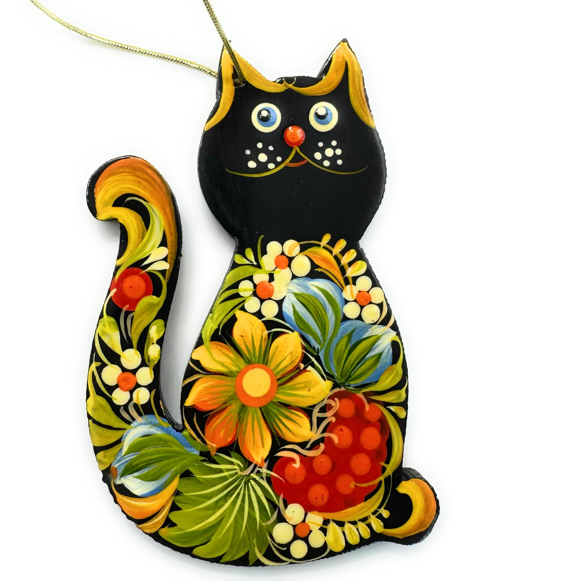 Cat Christmas Ornament Floral Hand painted Wooden 3,3 ? 2,8 ? 0,2 Inch | 7 ? 8,5 ? 0,5 cm Cat Lovers Tree Christmas Decorations 