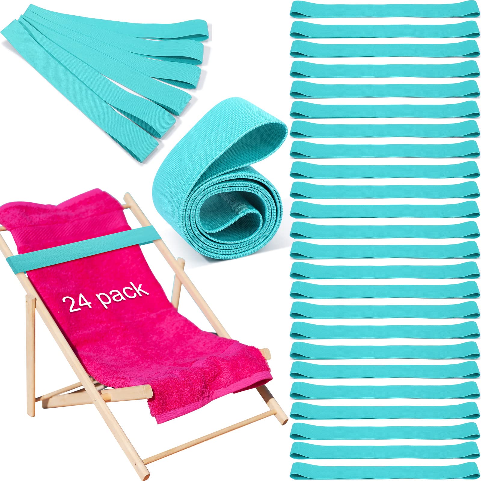 Jexine 24 Pcs Beach Towel Bands Clips Windproof Elastic Beach Bands Bulk Lightweight Stretch Chair Towel Holder Strap for Chairs
