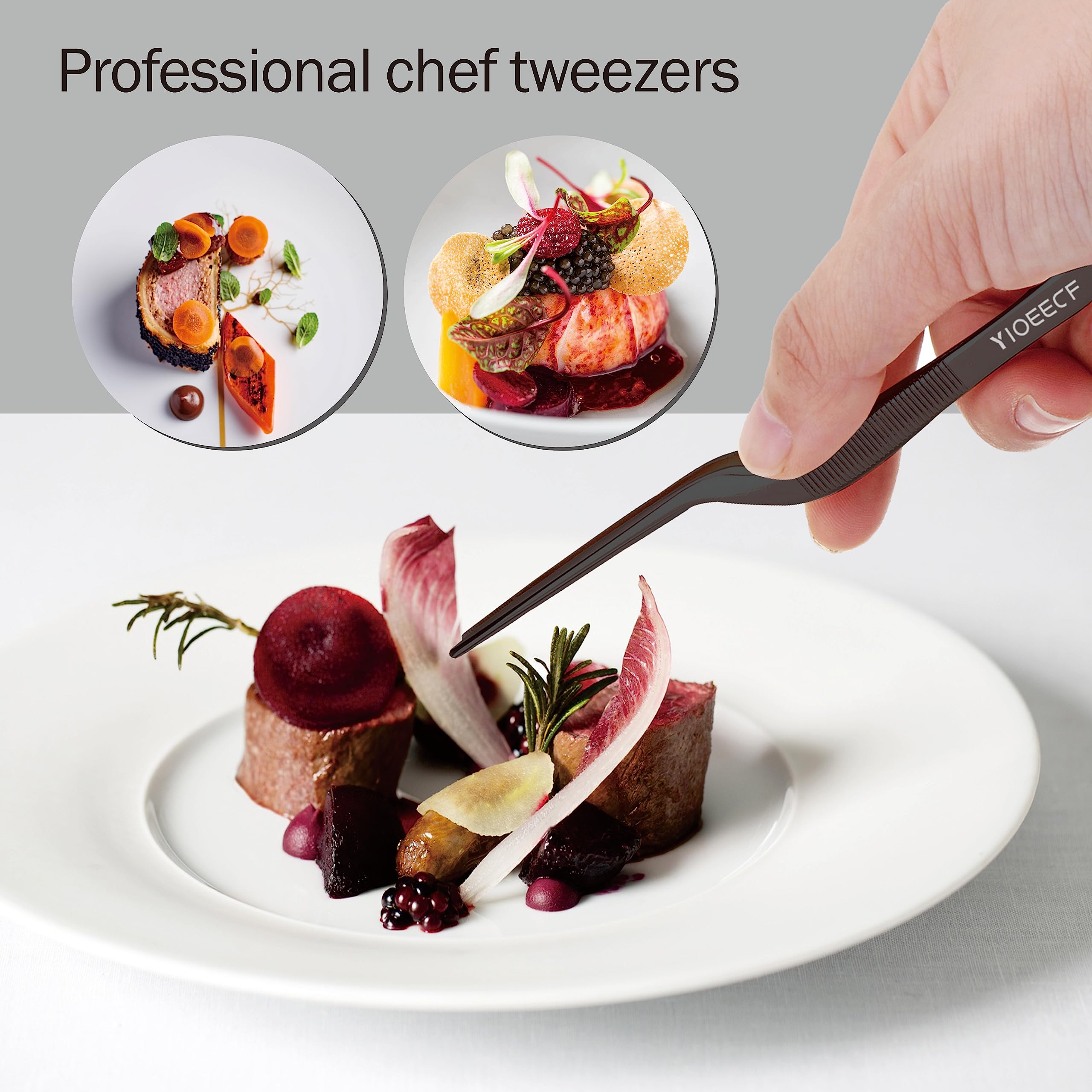 Yioeecf 8 Inch Black Stainless Steel Precision Kitchen Cooking Offset Tweezer