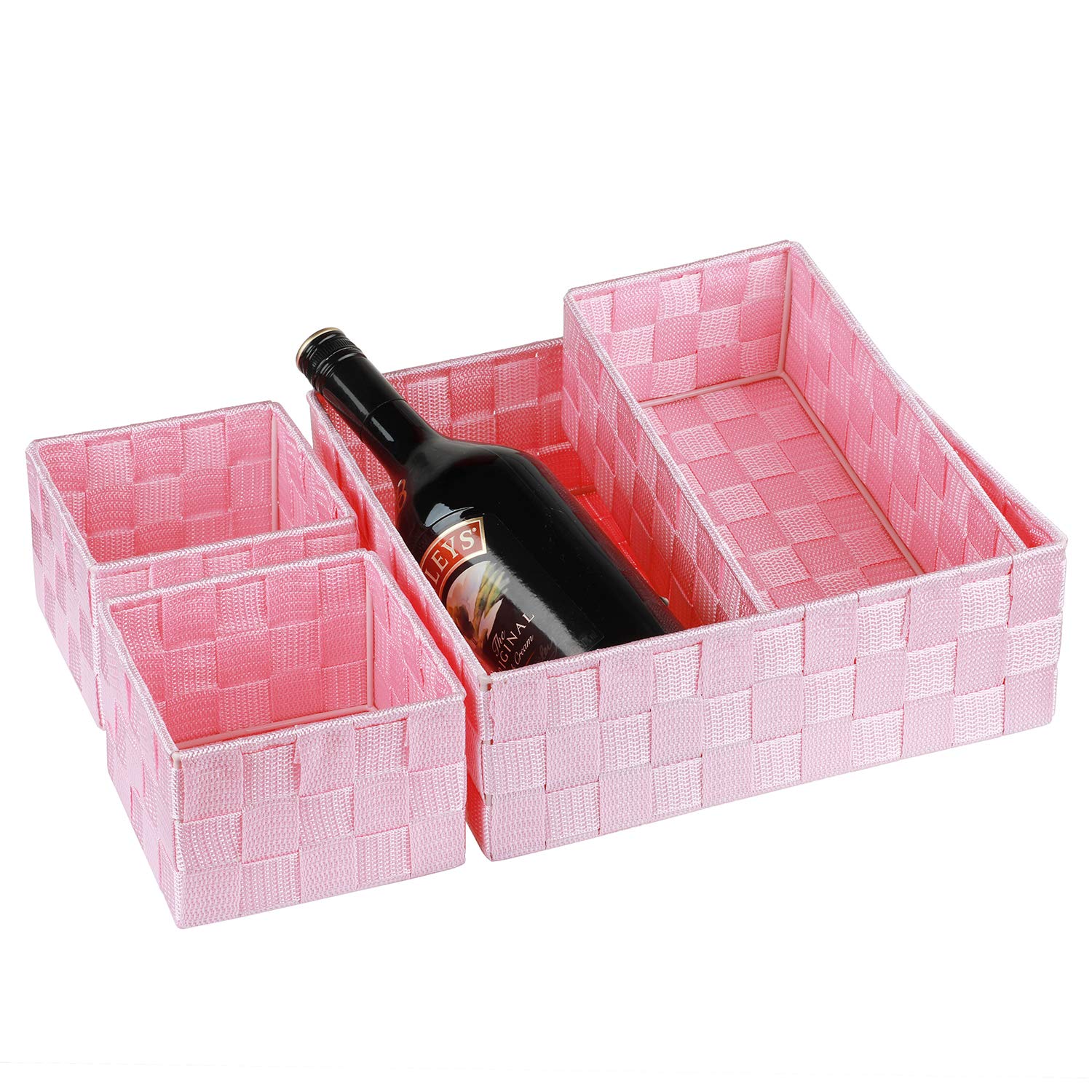 Posprica Woven Storage Baskets for Organizing  Small Baskets Cube Bin Container Tote Organizer Divider for Drawer  Closet  Shelf  Dresser  Set of 4(Pink)