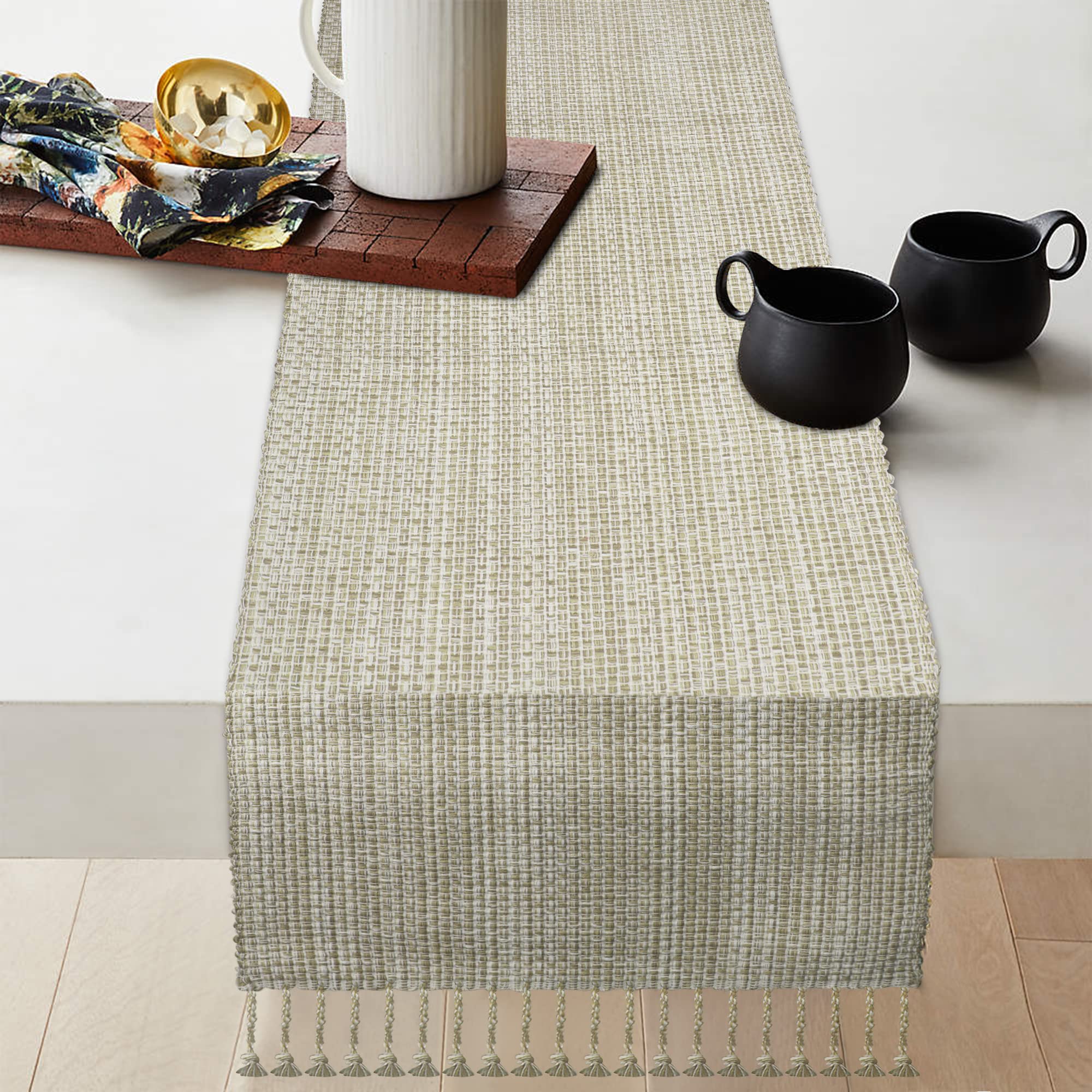 Urban Villa Table Runner 100% Cotton Two Tone Tablerunner Home Kitchen Dining D  Cor Table Runner 14''X72'' Egg Shell Table Runn