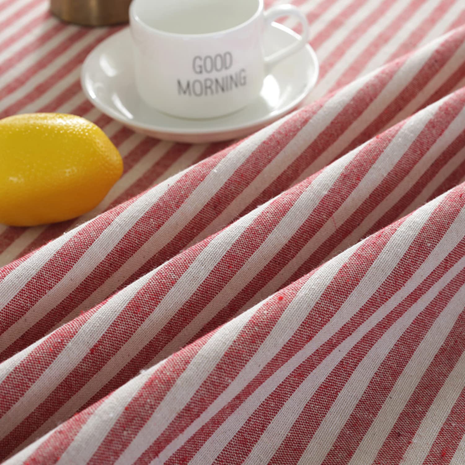 meioro Round Tablecloth Stripe Tassel Table Cloth Cotton Linen Dust-Proof Table Cover for Dining Circle Coffee Side End Card Table  Parties Holiday Indoor Outdoor Use (Red/White Stripes  59 Inch)