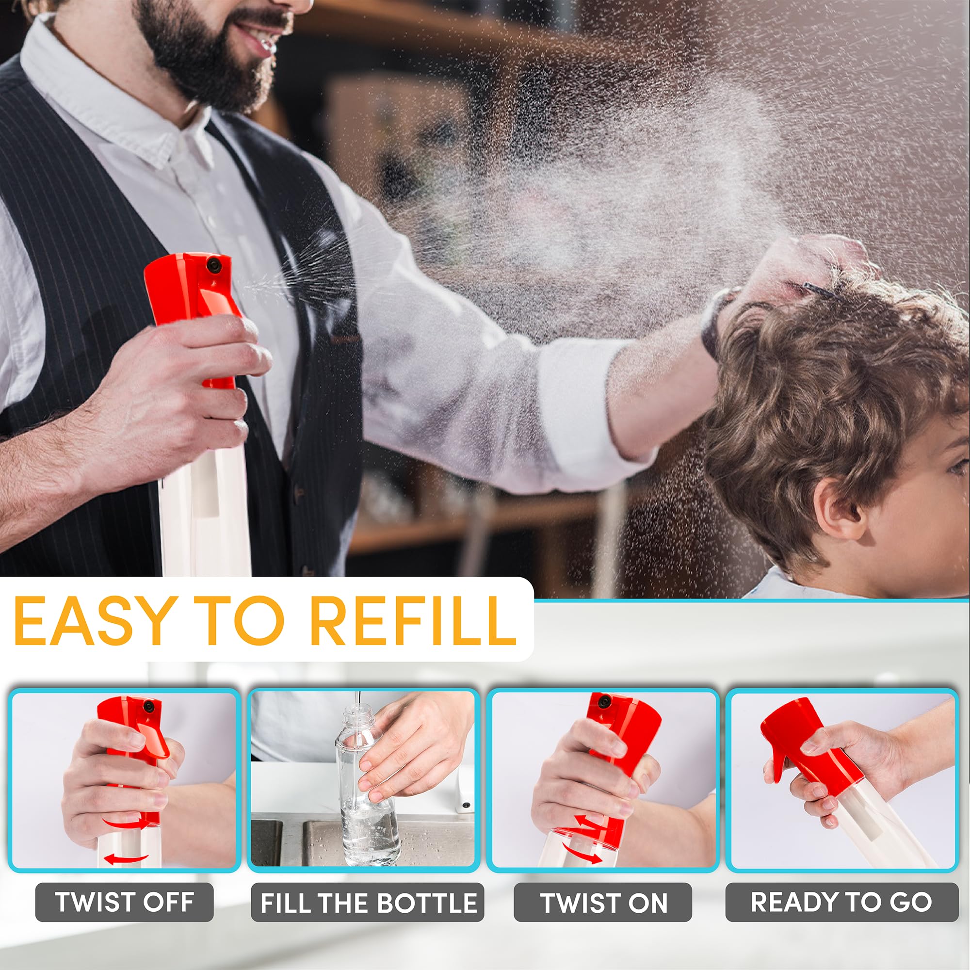 Hula Home Spray Bottle For Hair (10.1Oz/300Ml) - Powered By Flairosol Spray Technology - Continuous Ultra Fine Mist Sprayer For