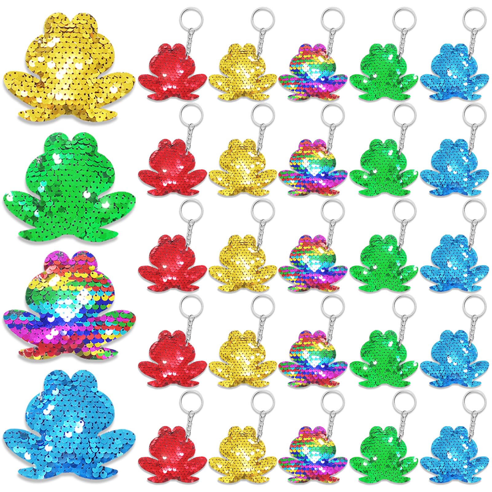 CiciBear 25 Pack Frog Sequin Keychains for Green Frog Girls Baby Shower First Birthday Reptile Camping Themed Party Favors, Kids