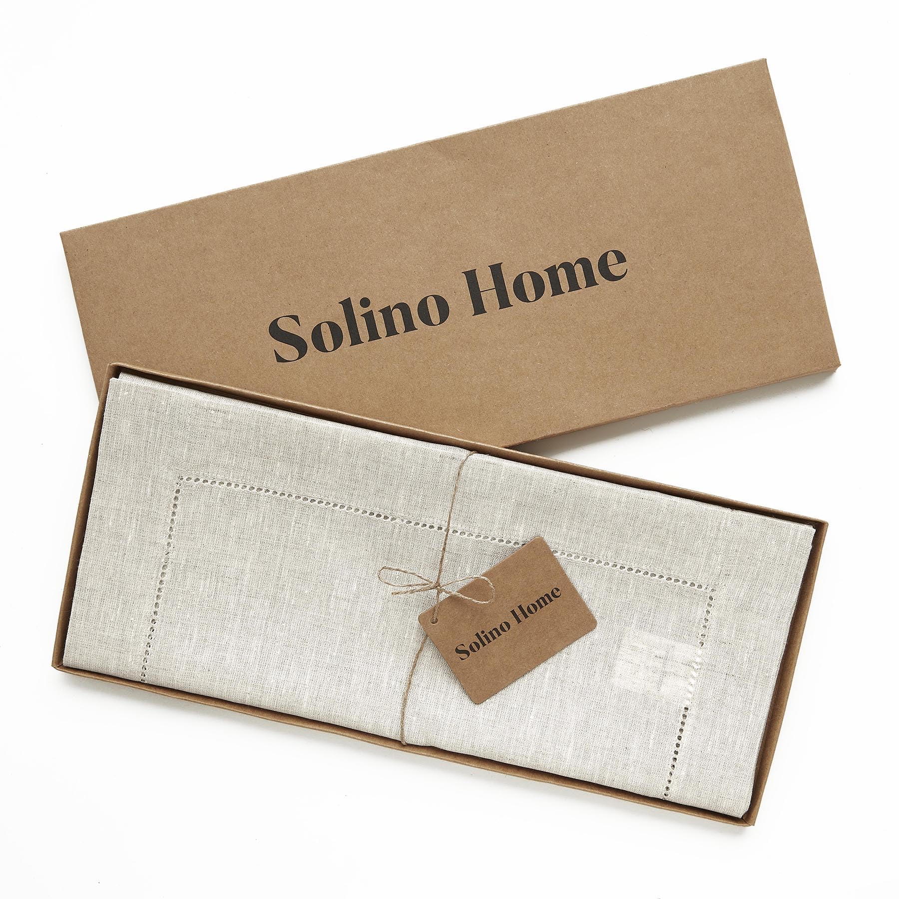 Solino Home Light Natural Linen Table Runner 60 Inches Long - 100% Pure Linen Classic Hemstitch Table Runner 14 X 60 Inch - Mach