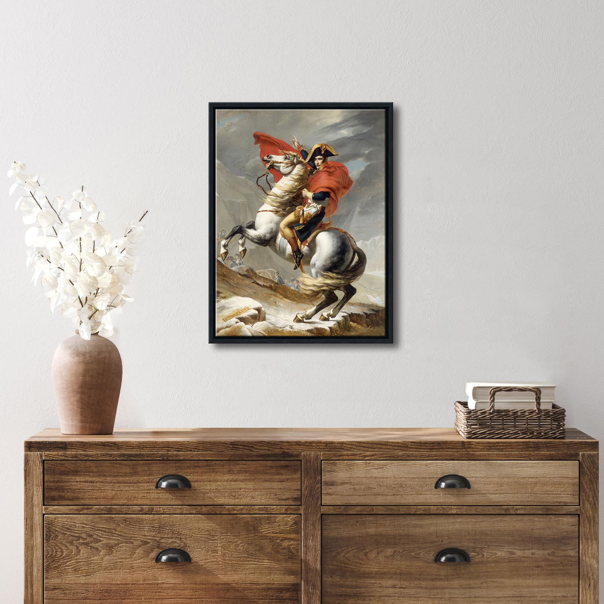 Wieco Art Framed Napoleon Crossing The Alps Of Jacques-Louis David Oil Paintings Reproduction Abstract Hd Prints Wall Decor Clas