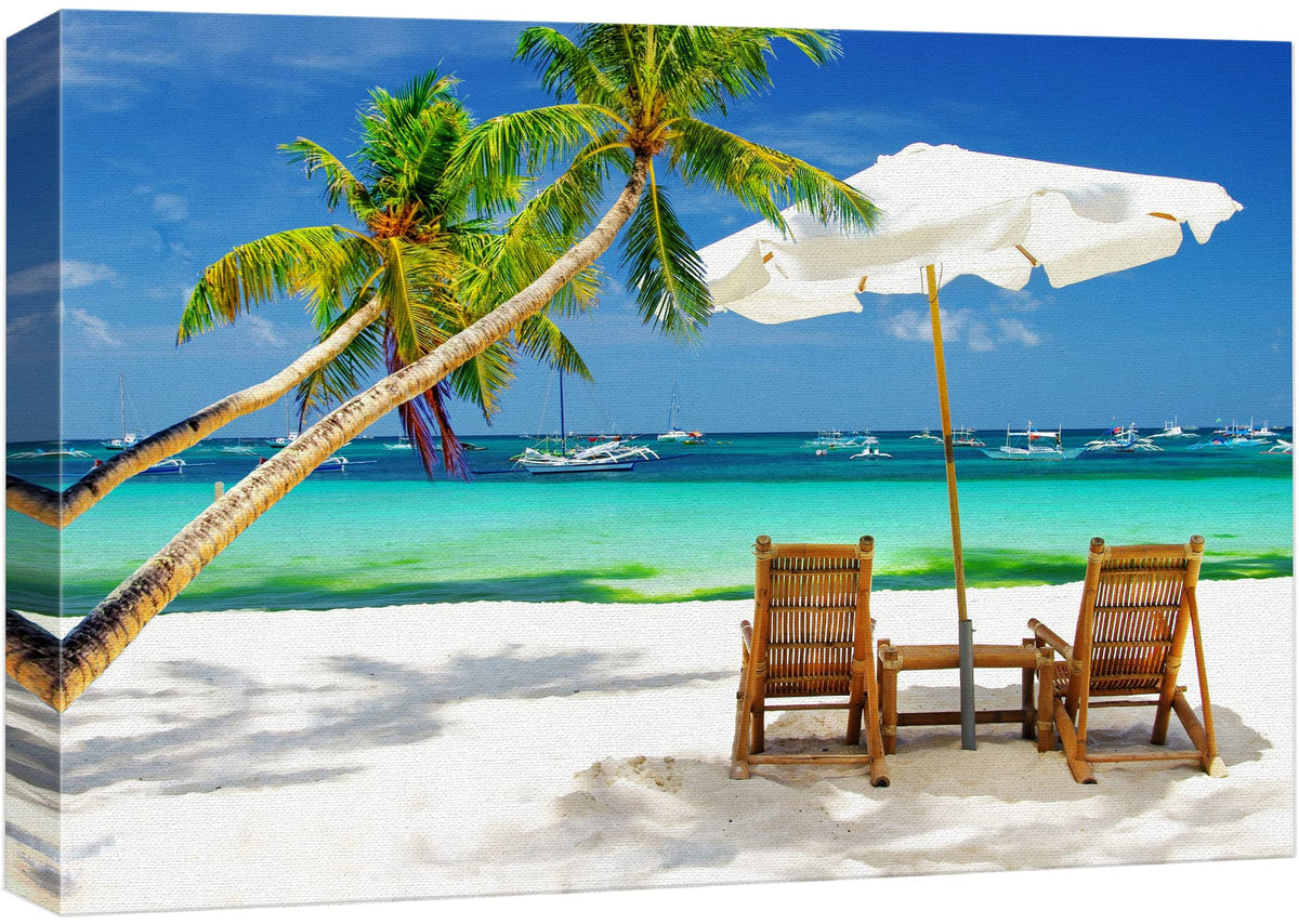 Wall26 Canvas Print Wall Art Tropical Vacation On The Beach With Boats Nature Wilderness Photography Modern Art Rustic Scenic Co