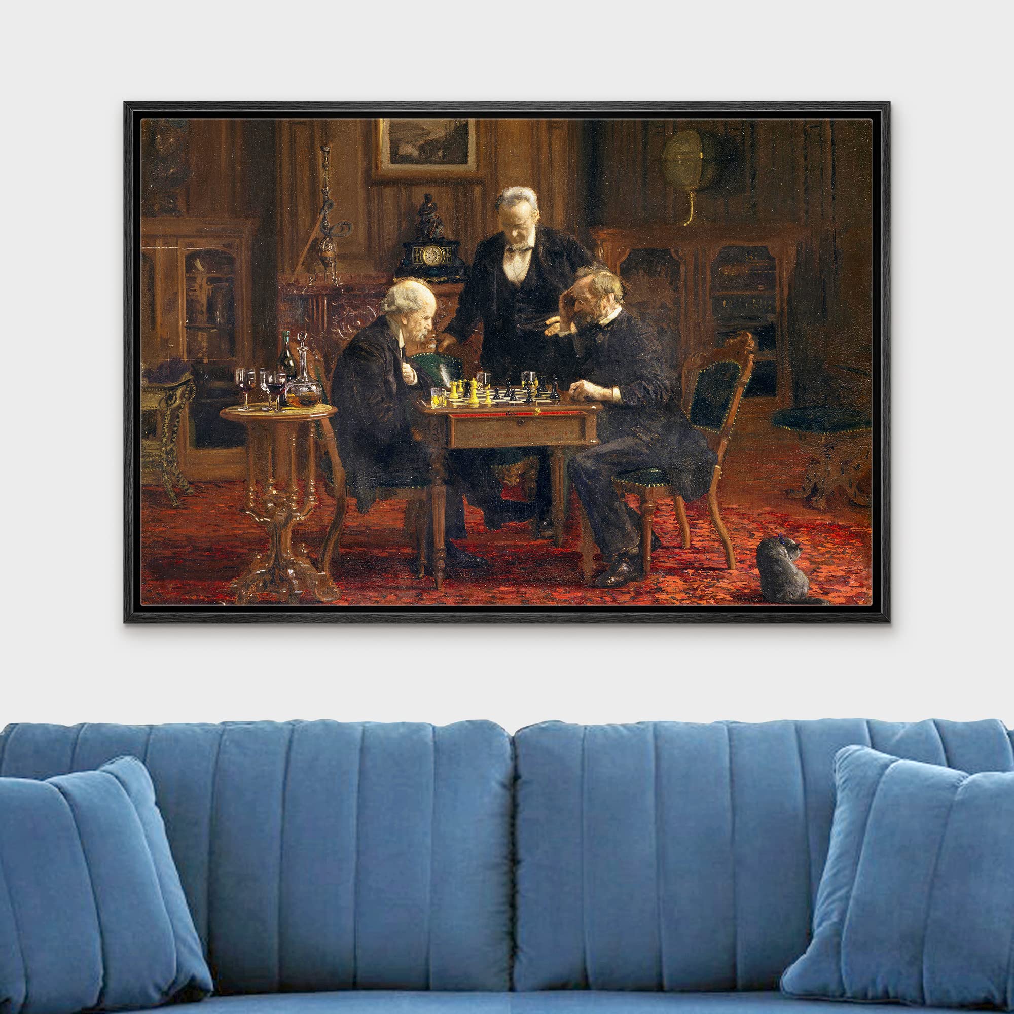 Wall26 - The Chess Players By Thomas Eakins - Framed Canvas Print Wall Art Famous Painting Reproduction - 16''X24'' Black