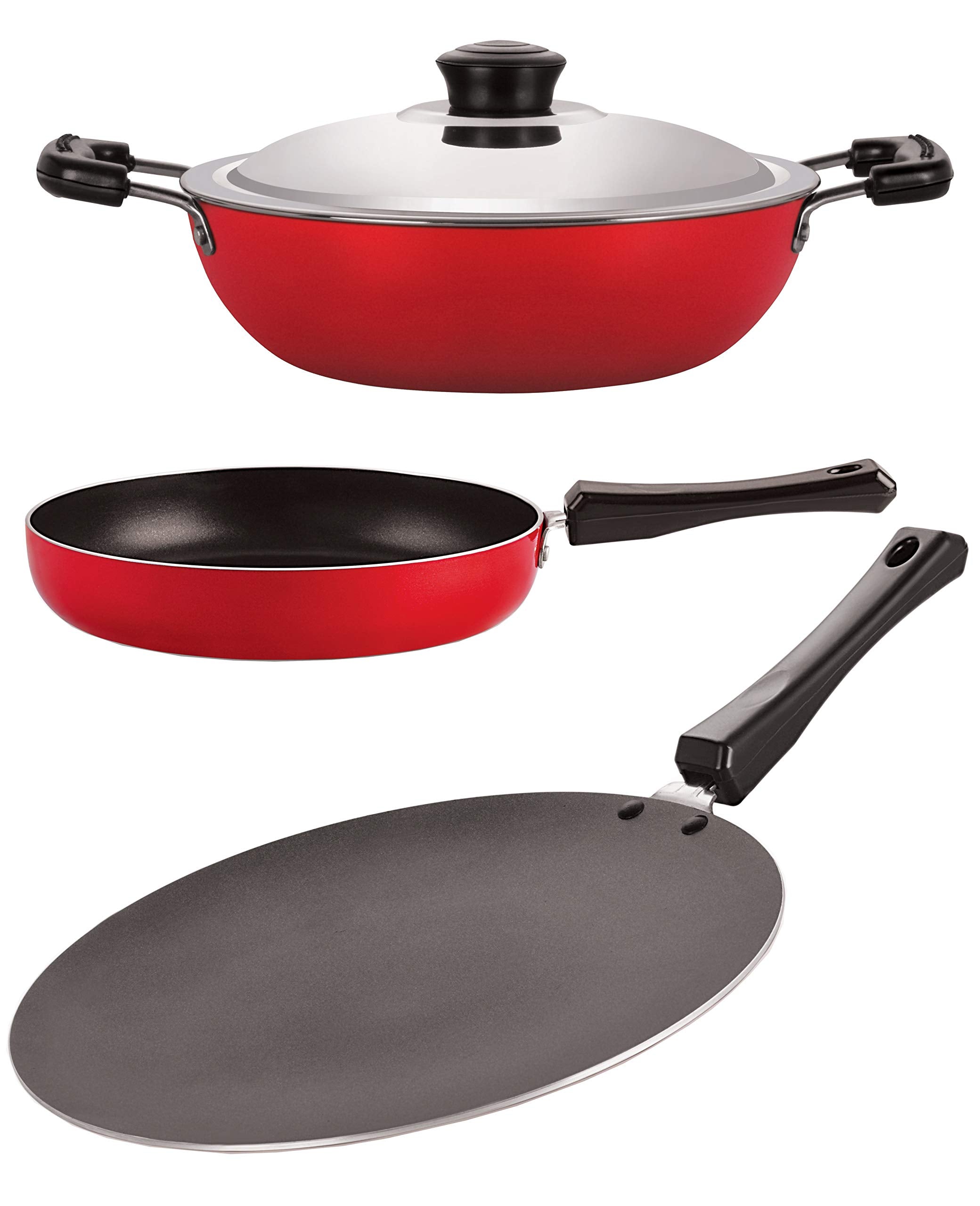 Nirlon NonStick Aluminium Gas Compatible Cookware Essential Combo Set, 3 Piece Set