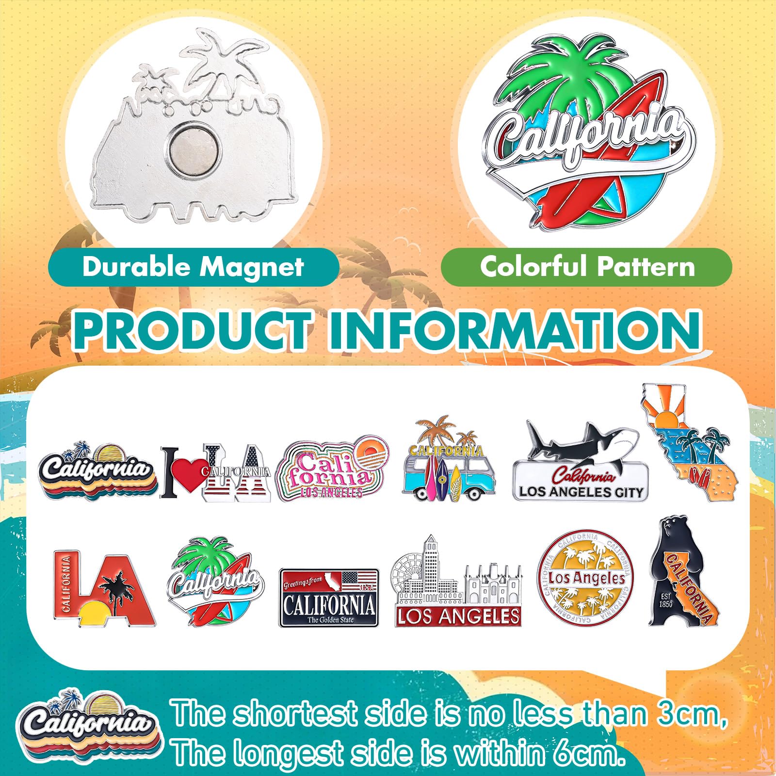 Konohan 12 Pcs California Magnets for Refrigerator Metal Fridge Magnet Magnetic California Souvenirs Gifts USA State Magnetic Lo