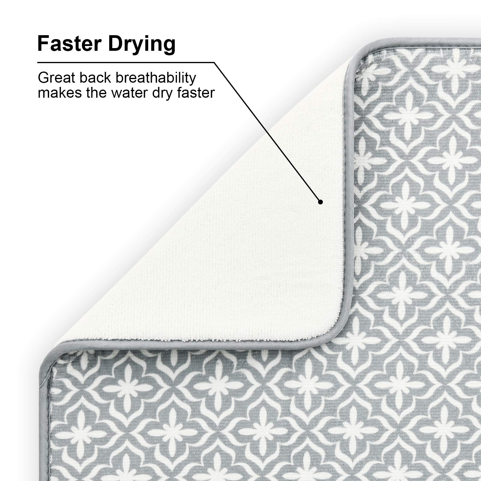 Subekyu Dish Drying Mats For Kitchen Counter, Microfiber Absorbent Dish Drainer/Rack Pads For Sink, 19.5*15.8 Inch, Set Of 2, Gr