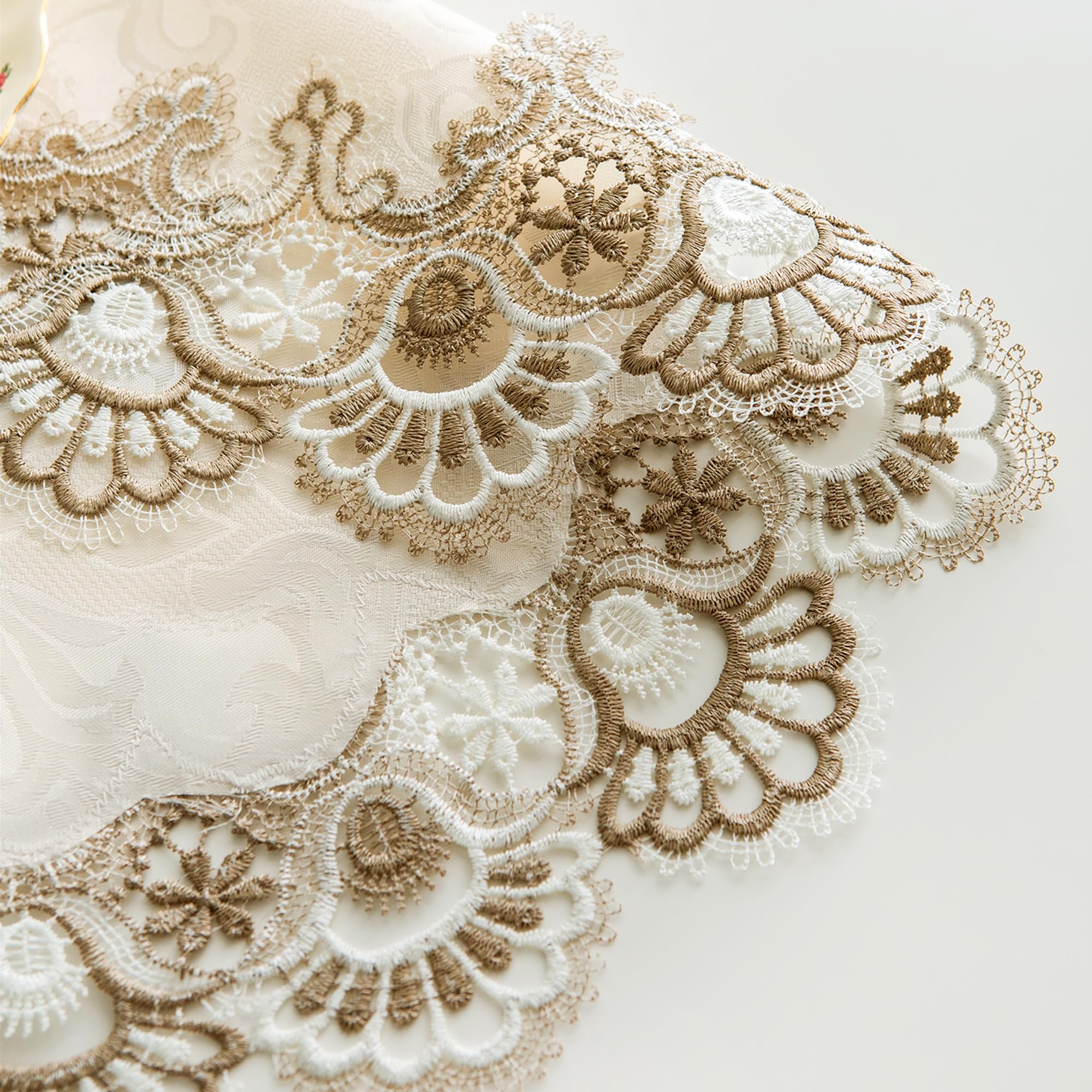 Lace Small Round Tablecloth Doilies Table Topper Scarf Embroidered Farmhouse Table Cloth With Macrame Border For Dresser Wedding