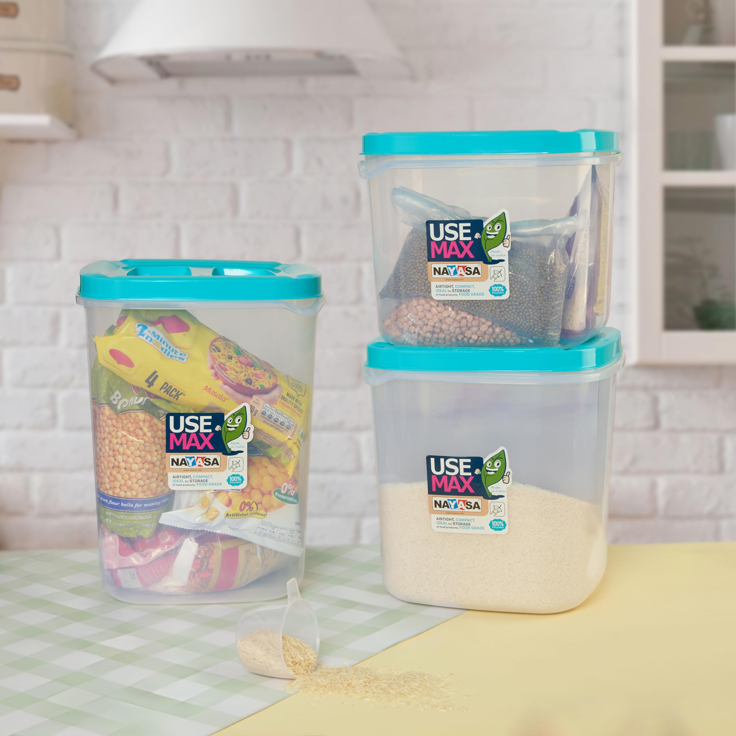 Nayasa Use Max Container (13 Ltrs, 16 Ltrs, 20 Ltrs) Bpa Free Food Grade Airtight Kitchen Storage Stackable Containers Set Of 3