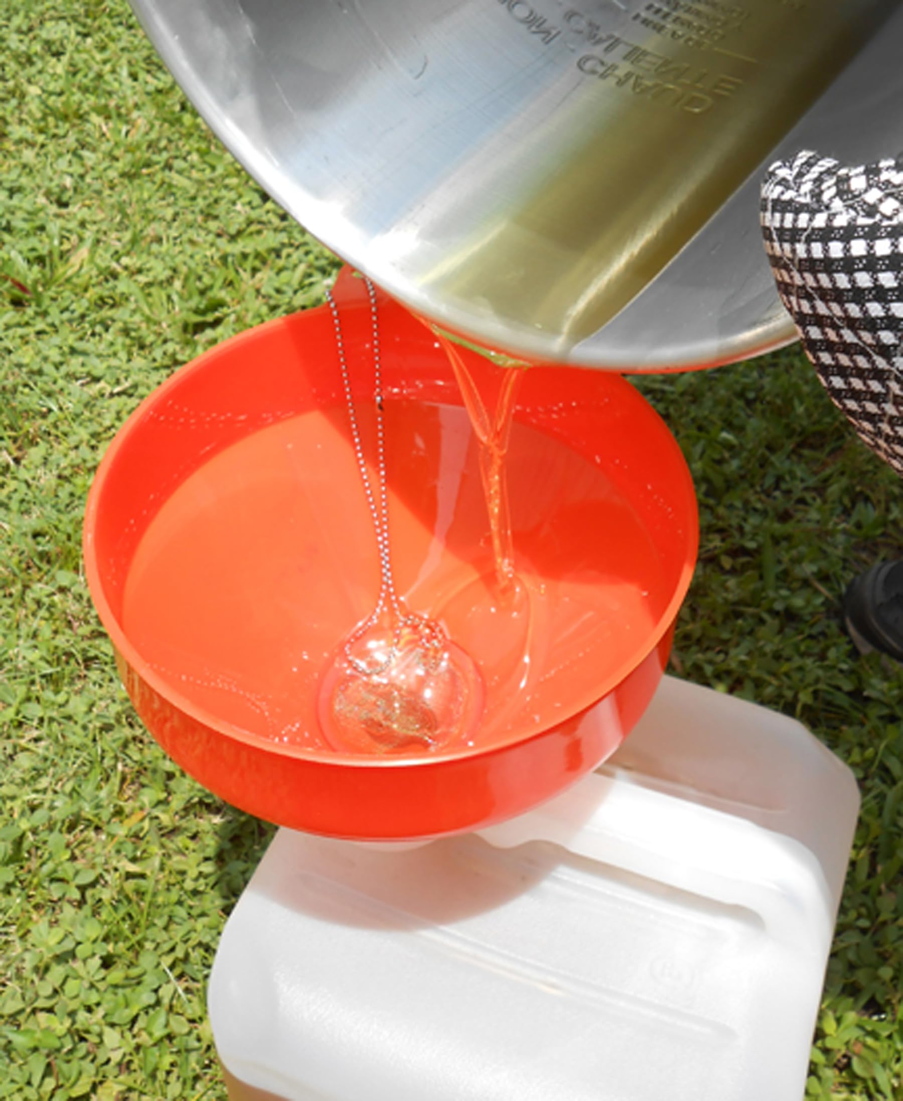 King Kooker 8'' Plastic Cooking Oil Funnel With Attached Reusable Stainless Steel Mesh Filter, Multi