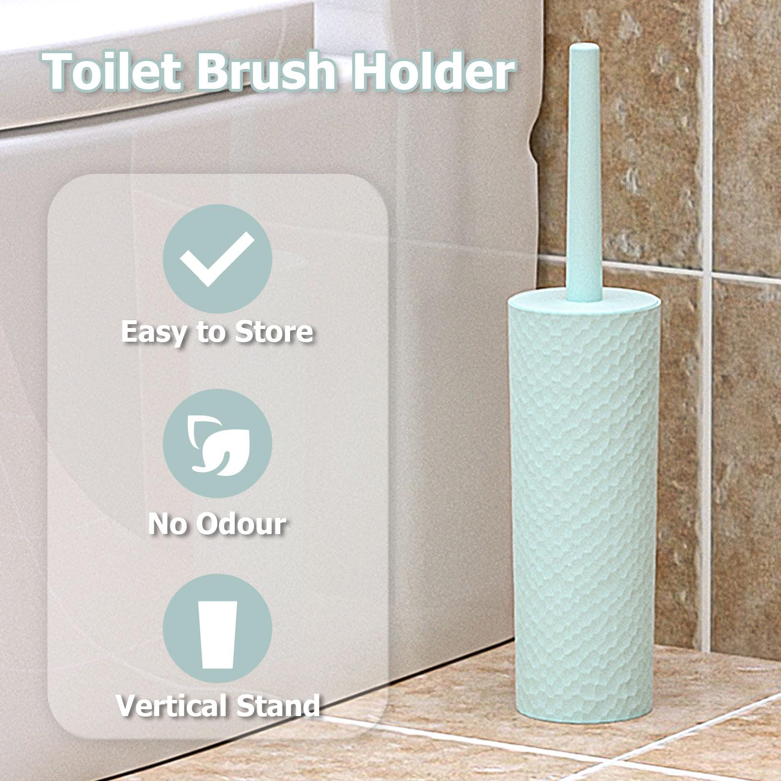 Topsky Toilet Brush,2 Pack Compact Toilet Brush & Holder Set,Plastic Round Barrel Loo Brush With 2 Replacement Toilet Brush Head