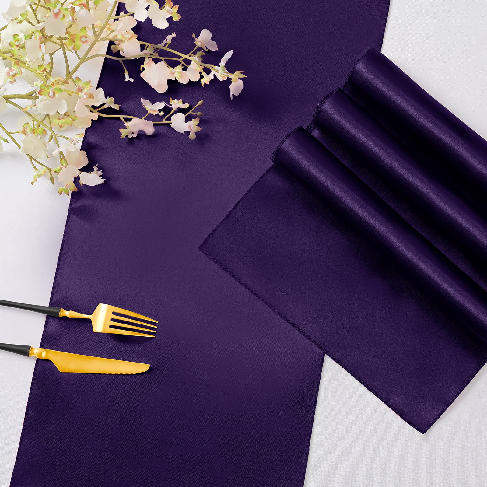Horbaunal 12 Pack Purple Satin Table Runner 12 X 108 Inch, Smooth Table Runners For Wedding Banquets Birthday Party