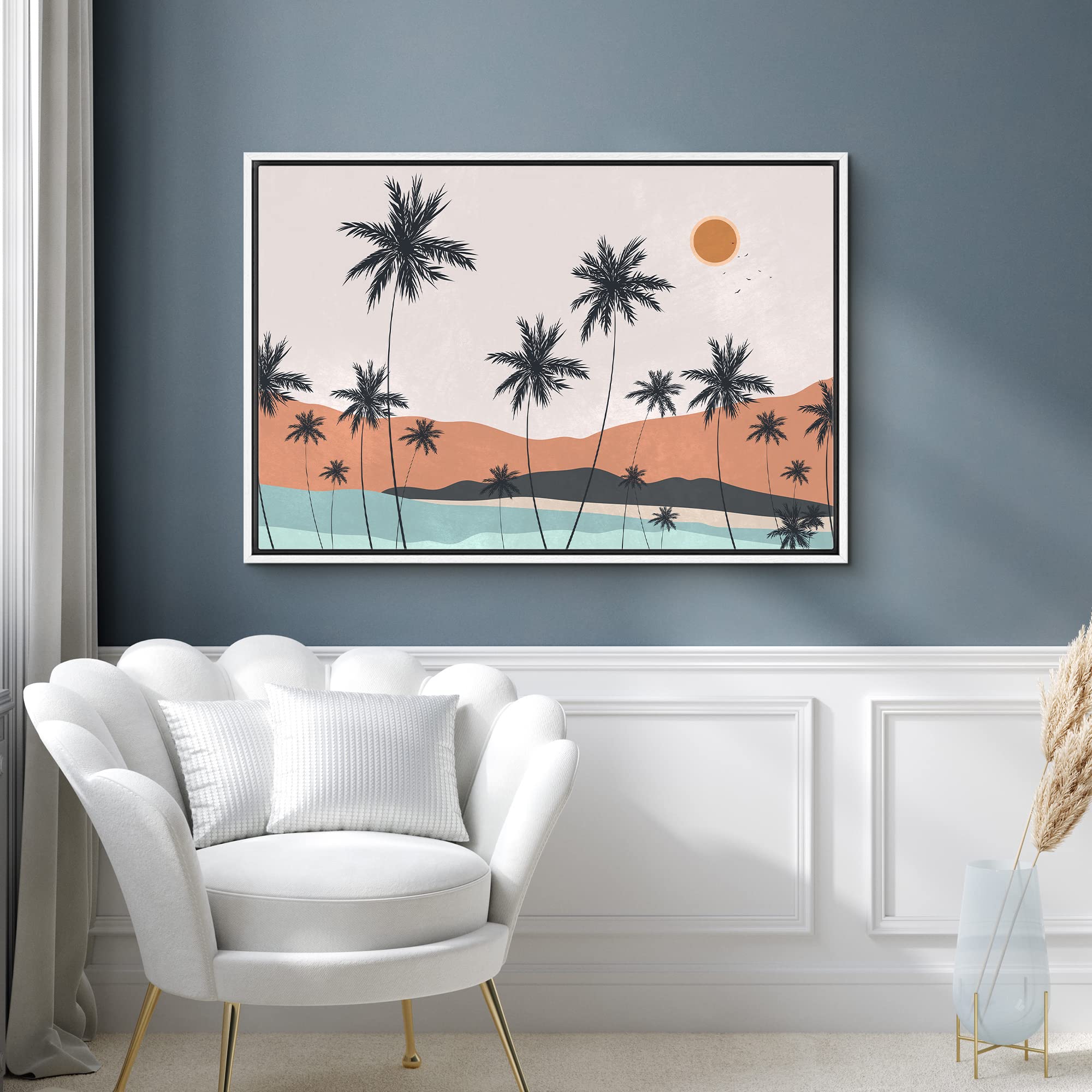 Signford Framed Canvas Print Wall Art Woodland Nursery Decor Geometric Pastel Mountain Lake Nature Wilderness Modern Art Decorat