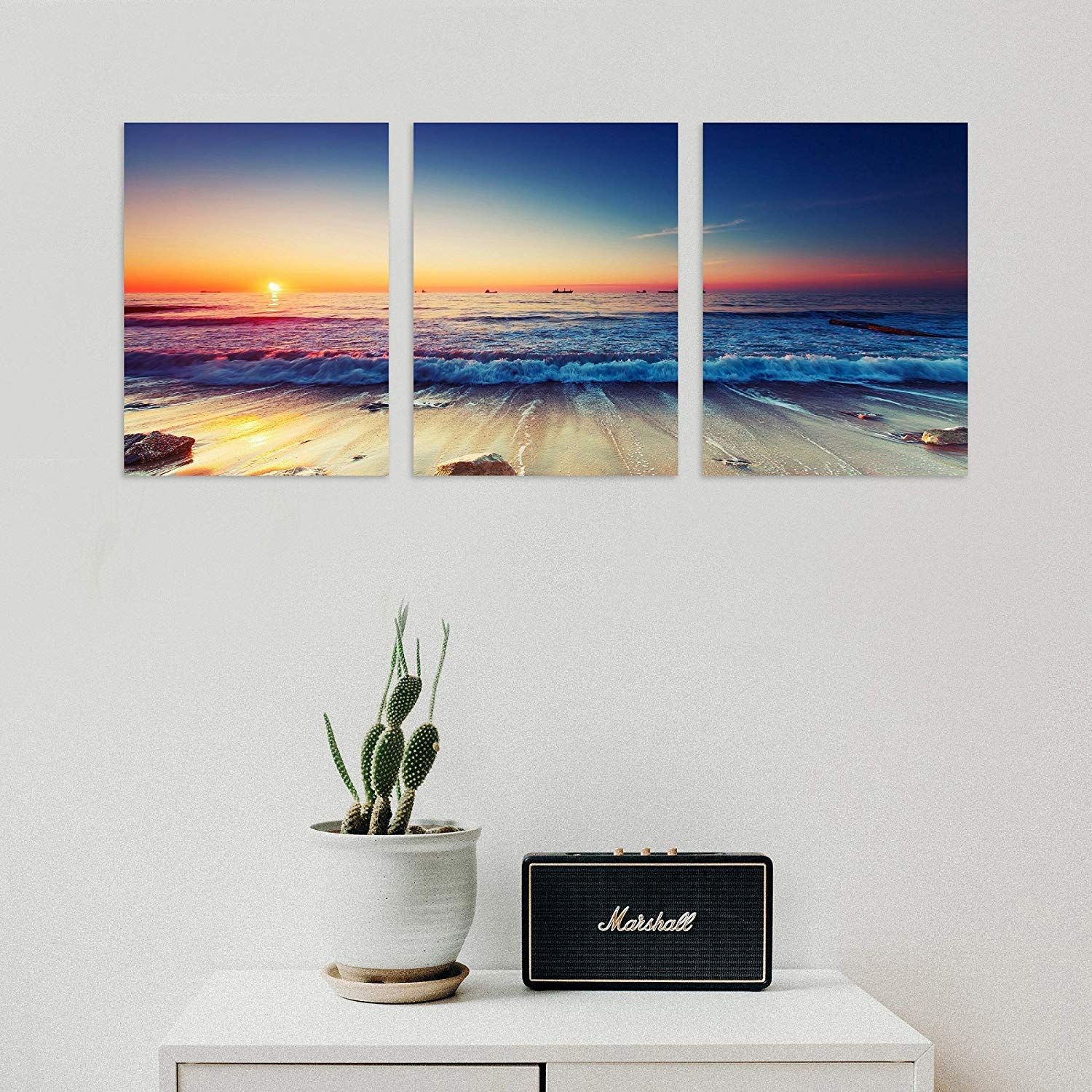 Tutubeer 3 Panels Beach Home Beach Decor Beach Wall Art Beach Decor For Home White Ocean Beach Sunrise With Deep Blue Sky Beach