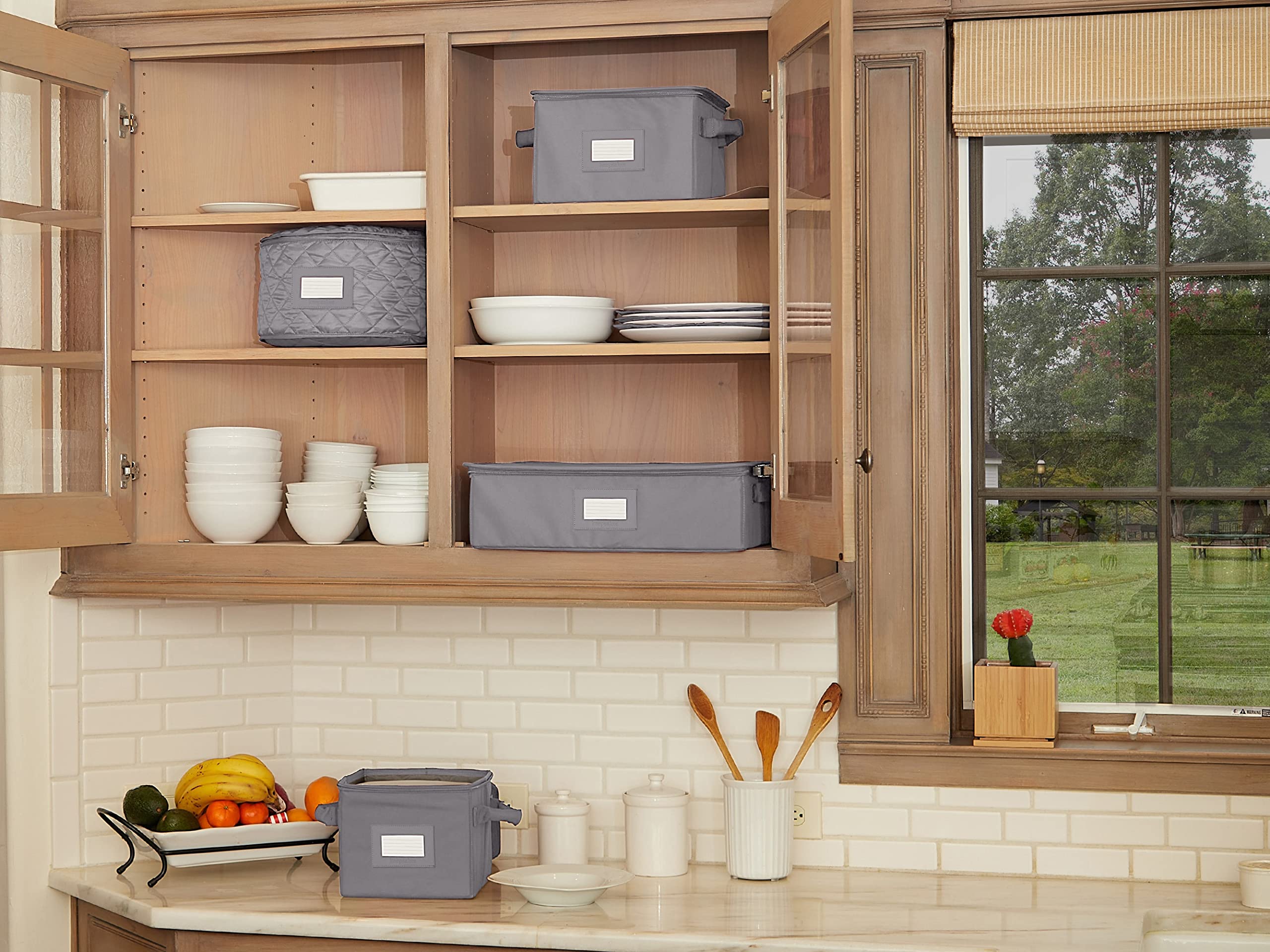 Covermates Keepsakes Dish Storage Box - Stackable, Reinforced Handles, China Storage, Graphite
