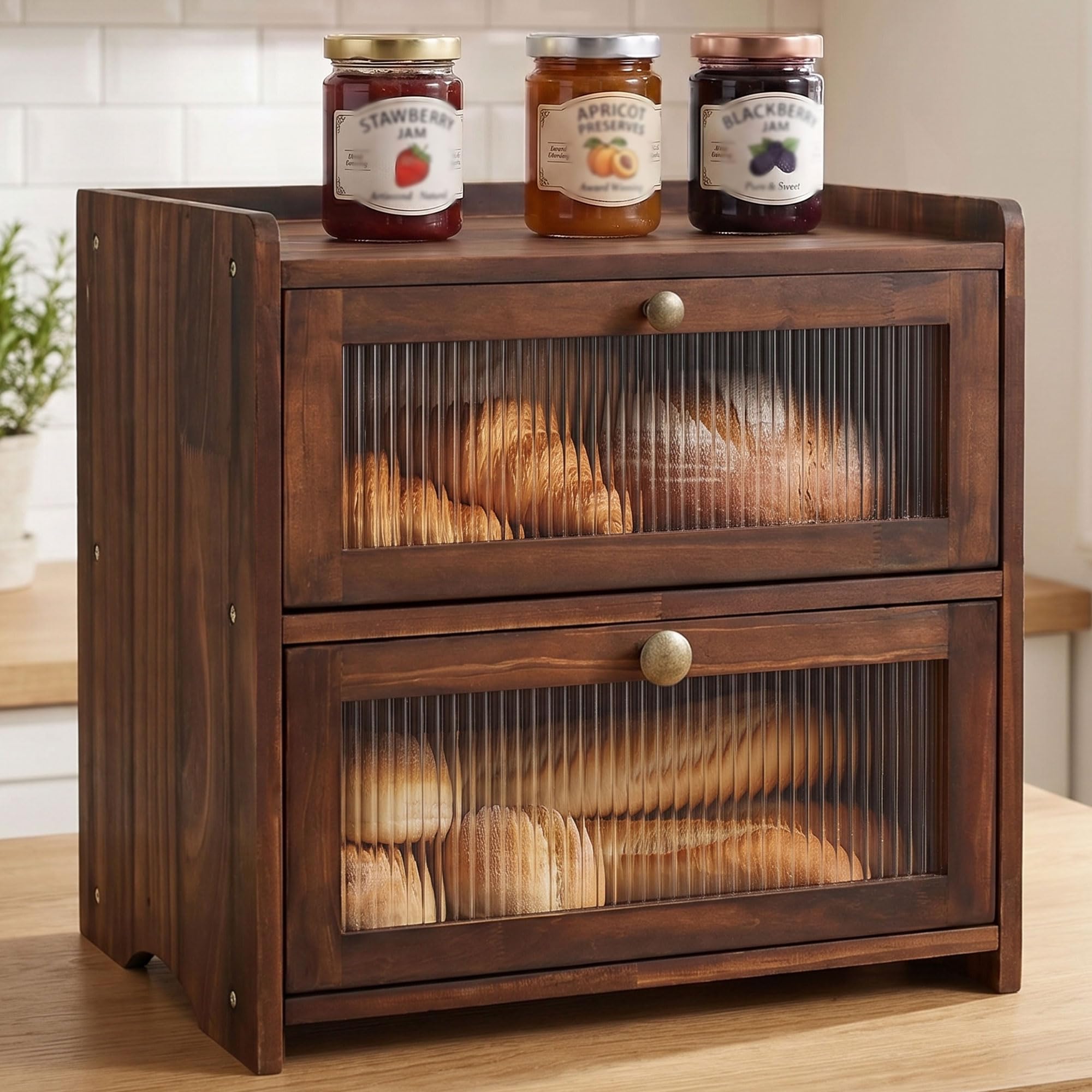 Luollabytel Wooden Bread Box with Acrylic Window for Kitchen Countertop
