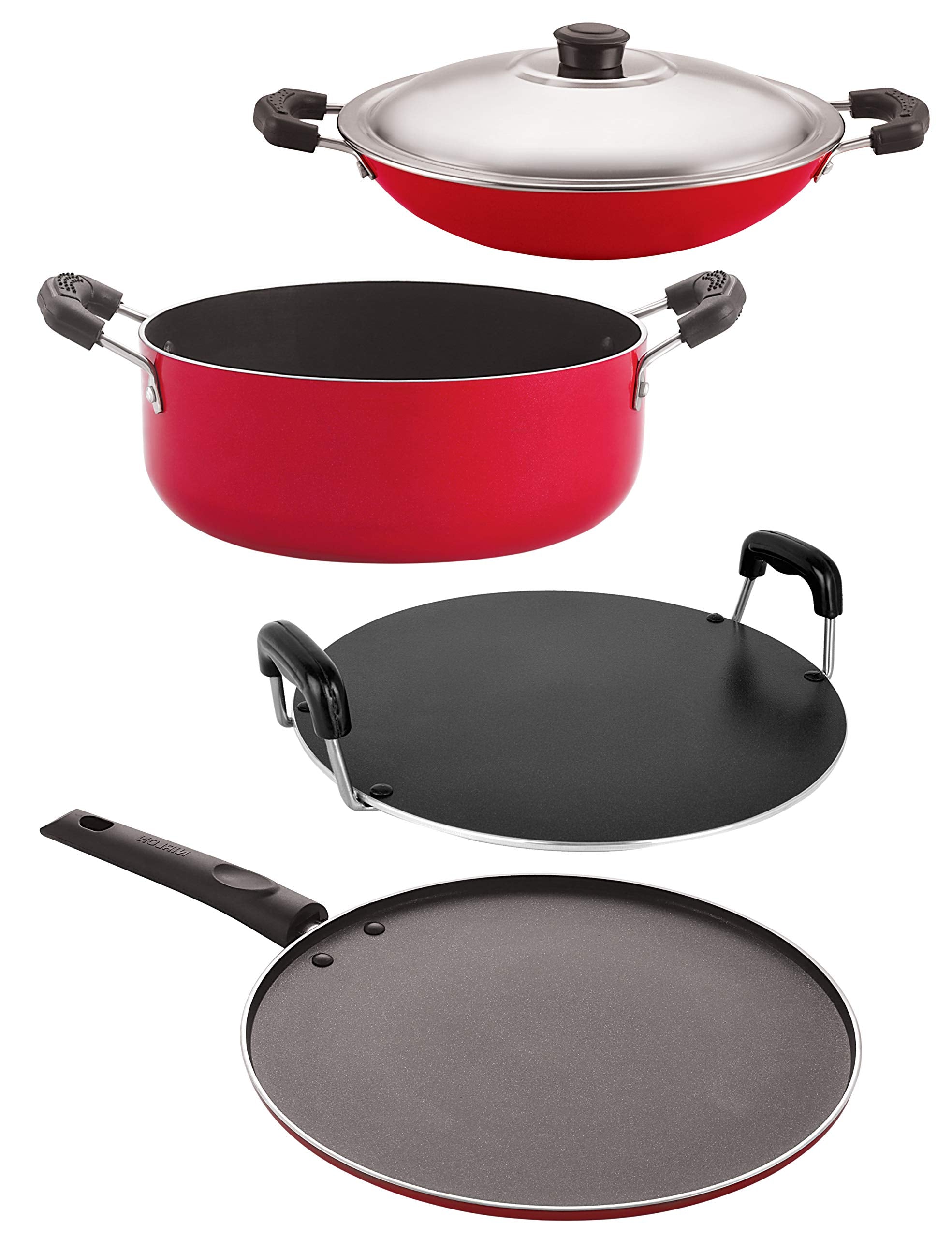 Nirlon NonStick 4 Piece Aluminium Pots & Pans Cooking Item Combo Set Offer (Ac_Rt_St12_Cs24)