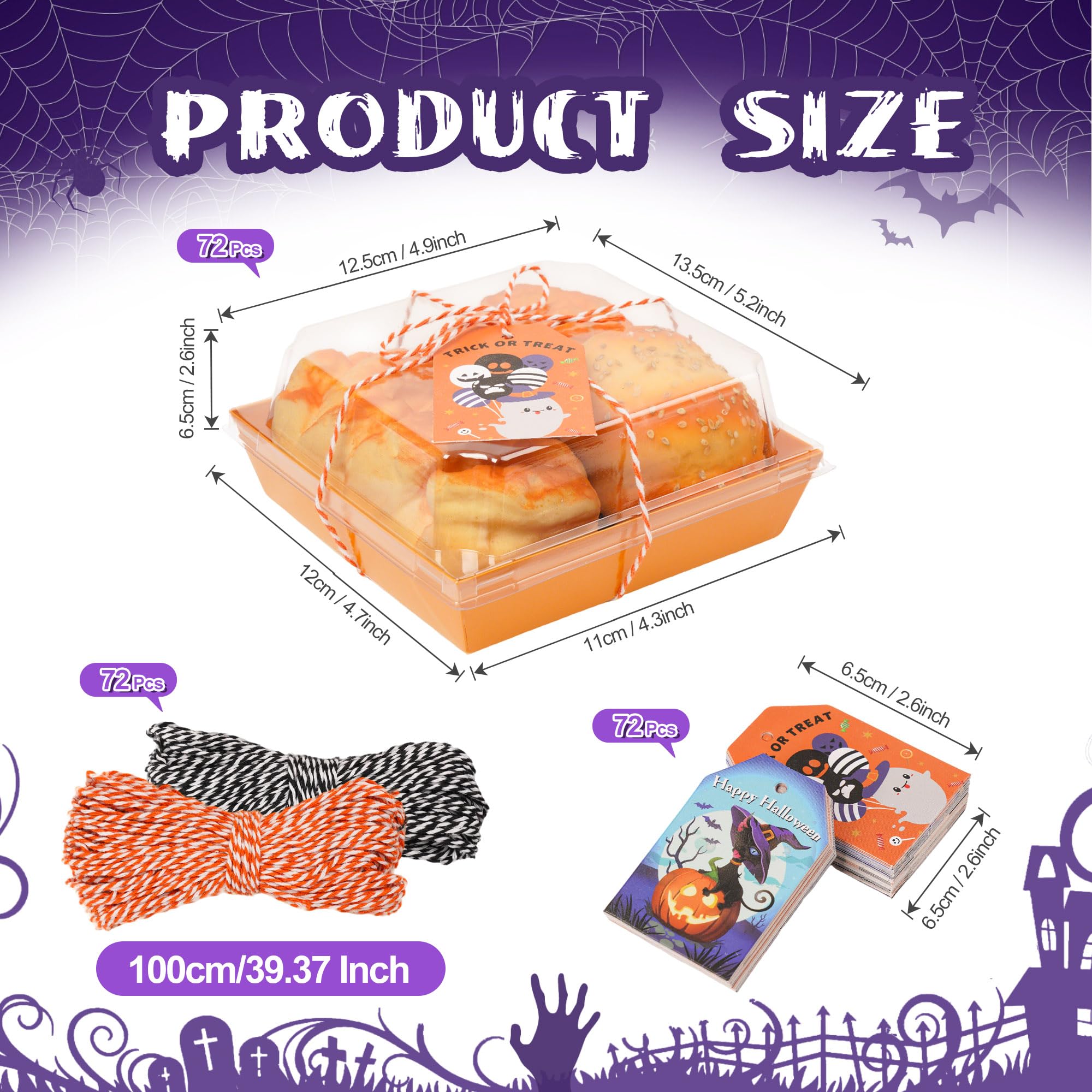 HCTWPY Halloween Charcuterie Boxes Bakery Boxes Disposable Paper Food Containers Gift Box with Clear Lids Ropes Cards for Hallow
