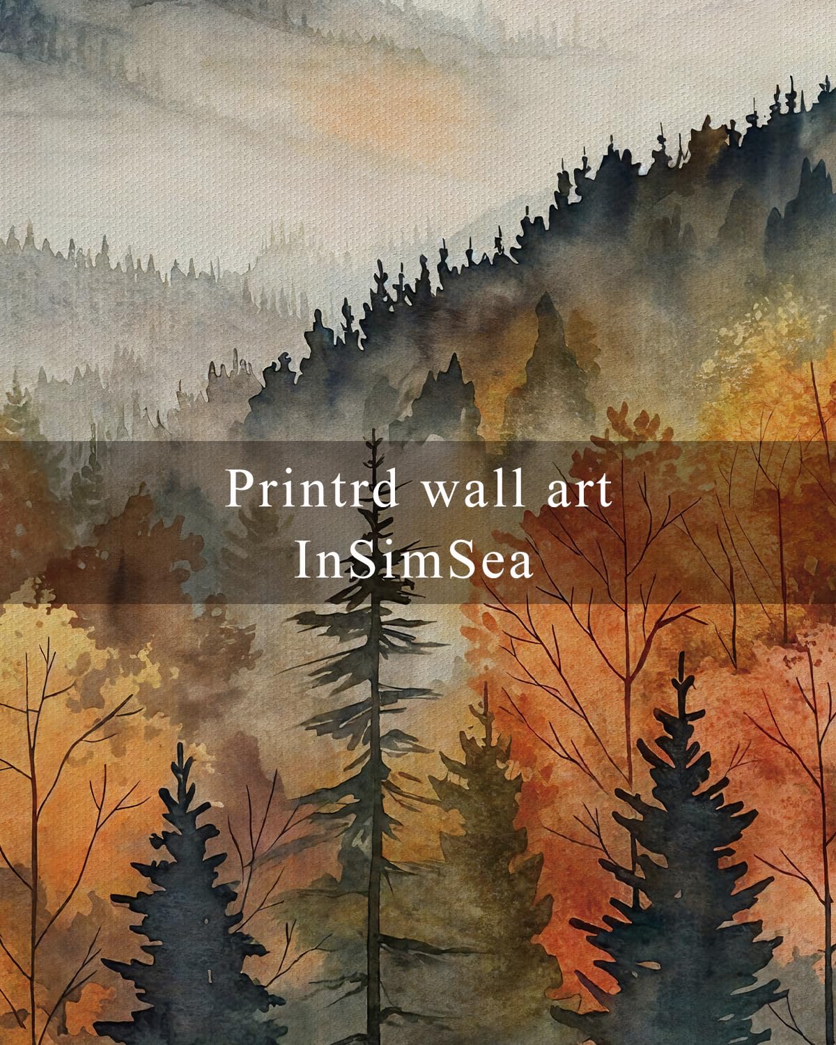Insimsea Square Framed Canvas Wall Art, Nature Scenery Decor Farmhouse Quiet Forest Awakening Wall Art Prints, Autumn Fall Class