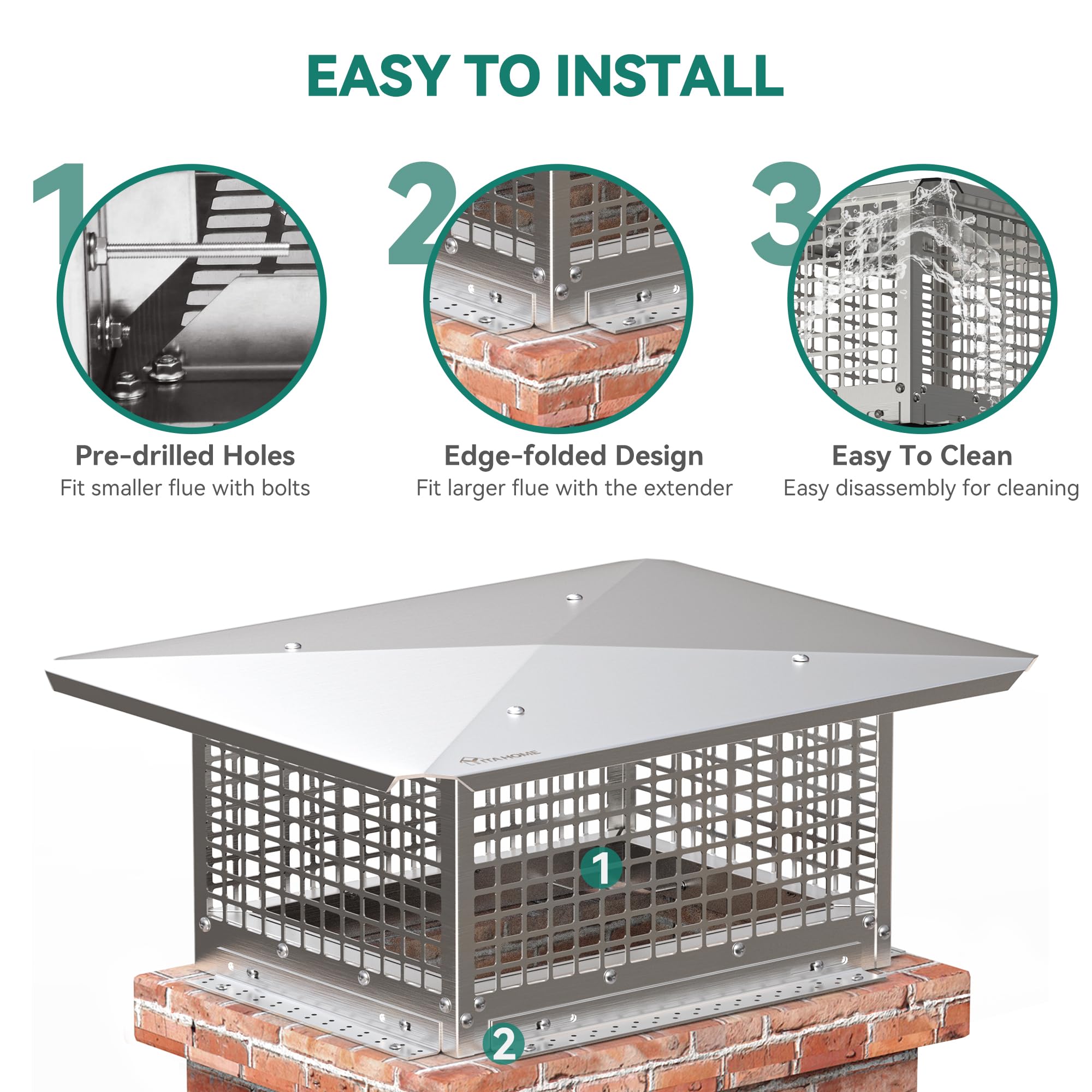 Yitahome Chimney Cap, 13'' X 17'' Chimney Cover For Outside, 304 Stainless Steel Fireplace Chimney Caps With Adjustable Metal St