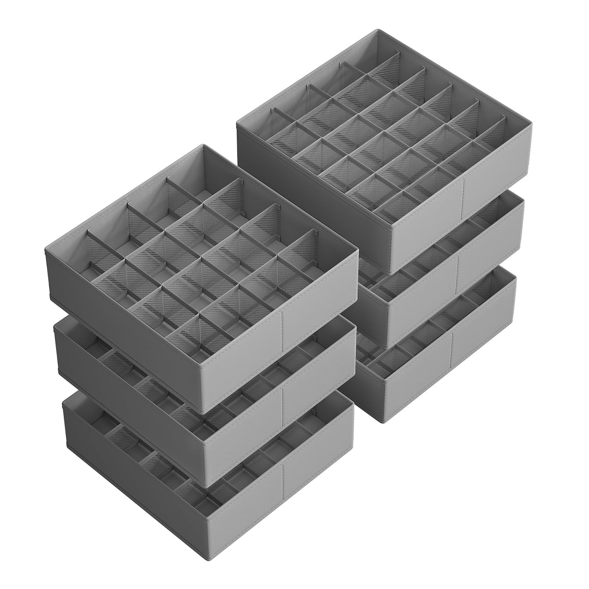 SONGMICS Set of 6 Drawer Organizers, Closet Organizers for Underwear, 120 Cells, Foldable Sock Holders, 11.8 x 11.8 x 3.9 Inches