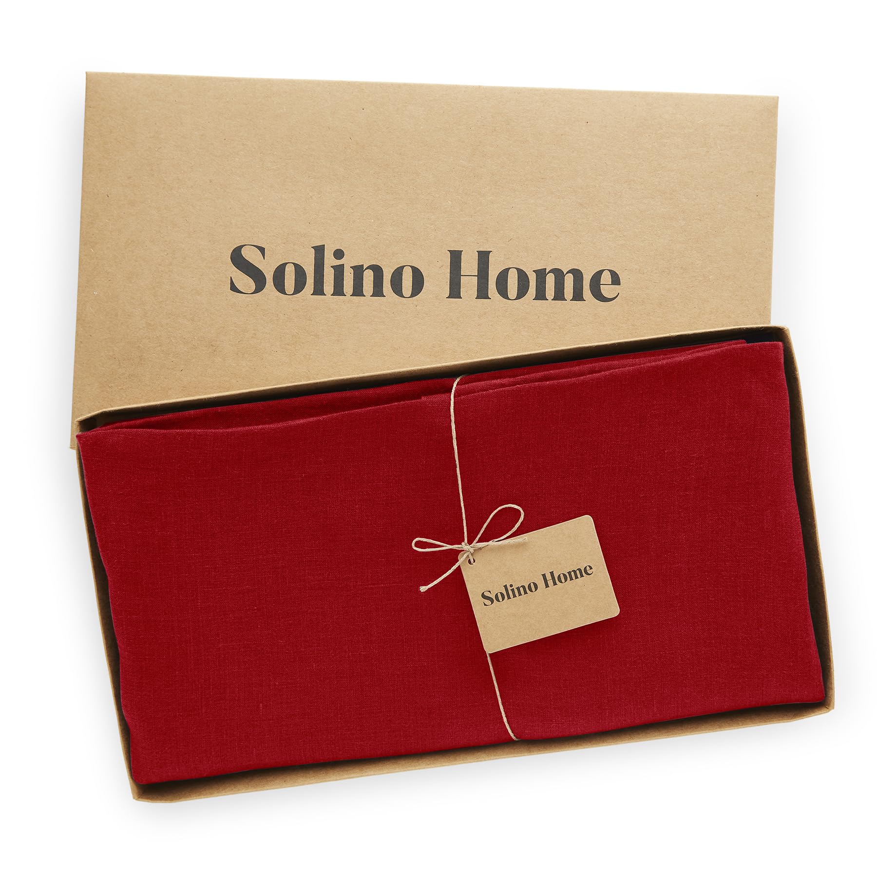 Solino Home Red Linen Round Tablecloth 60 Inch Diameter - Sonoma, 100% Pure Linen Prewashed Table Cloth - Machine Washable Table