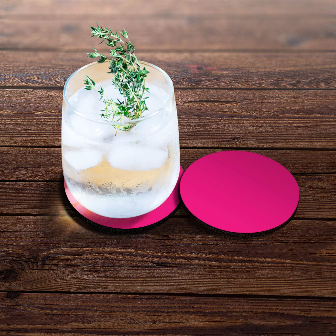 Caribou Coasters , Solid Hot Pink Design Absorbent Round Fabric Felt Neoprene Car Coasters For Drinks, 2Pcs Set