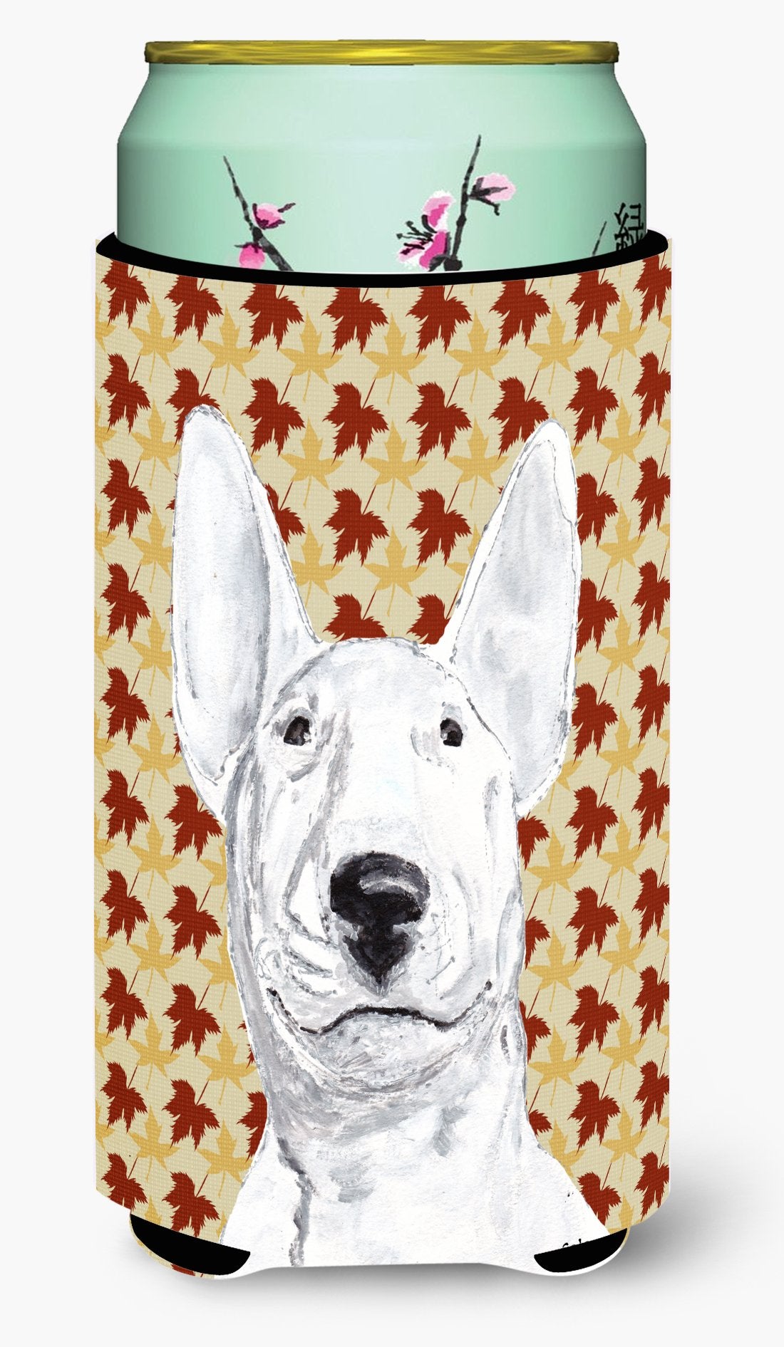 Caroline'S Treasures Sc9548Tbc Bull Terrier Fall Leaves Tall Boy Hugger Can Cooler Sleeve Hugger Machine Washable Drink Sleeve H