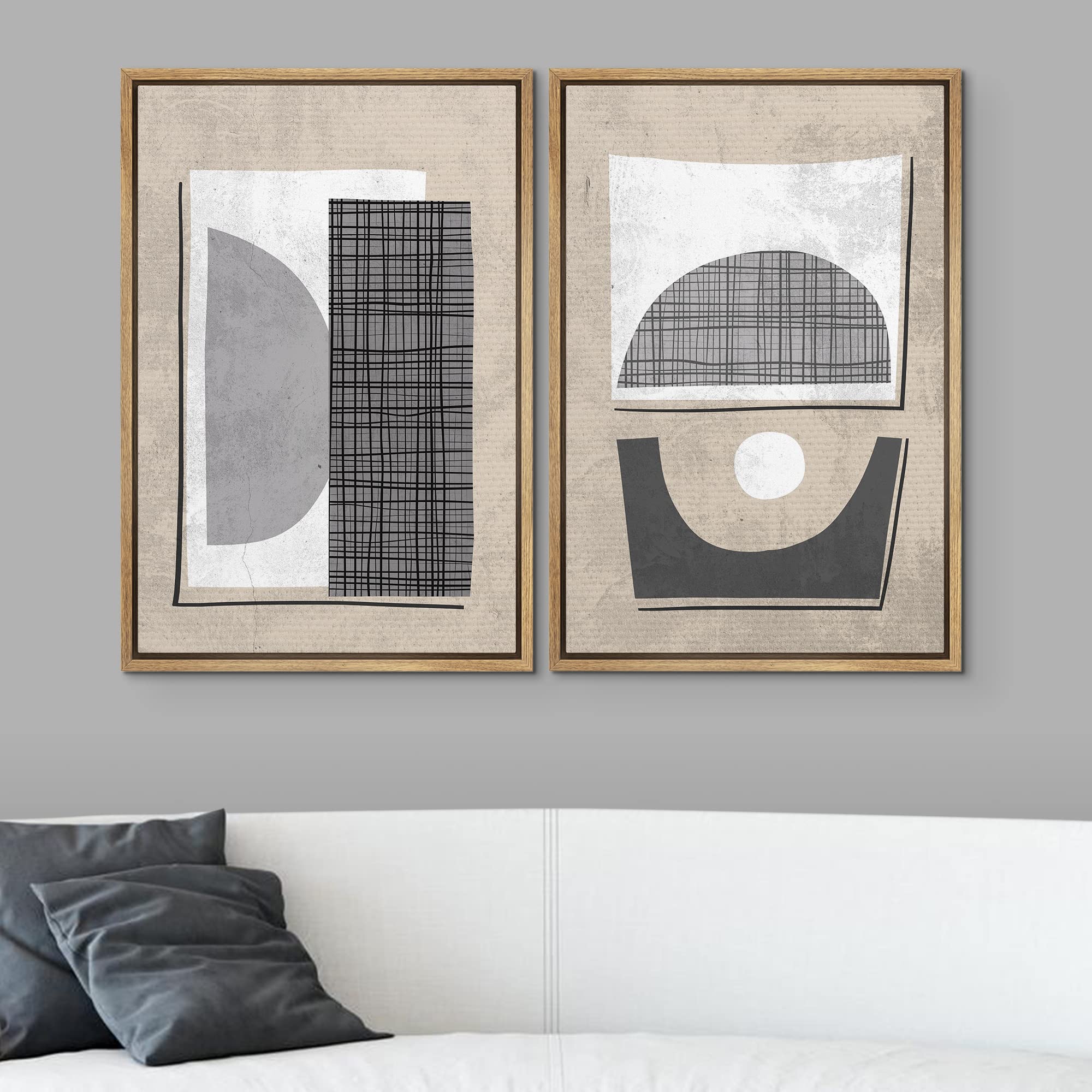 Signwin Framed Canvas Print Wall Art Set Mid-Century Art Deco Polygon Collage Abstract Shapes Illustrations Minimal Decorative N