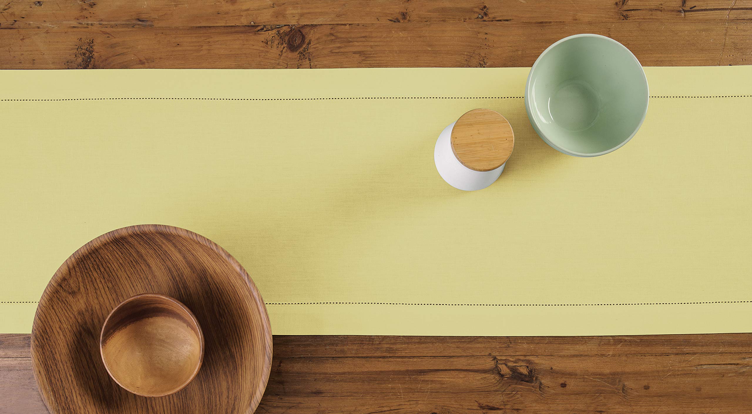 Solino Home Yellow Table Runner 48 Inch - Cotton Linen Hemstitch Short Table Runner 14 X 48 Inch Ideal For Dresser And Coffee Ta