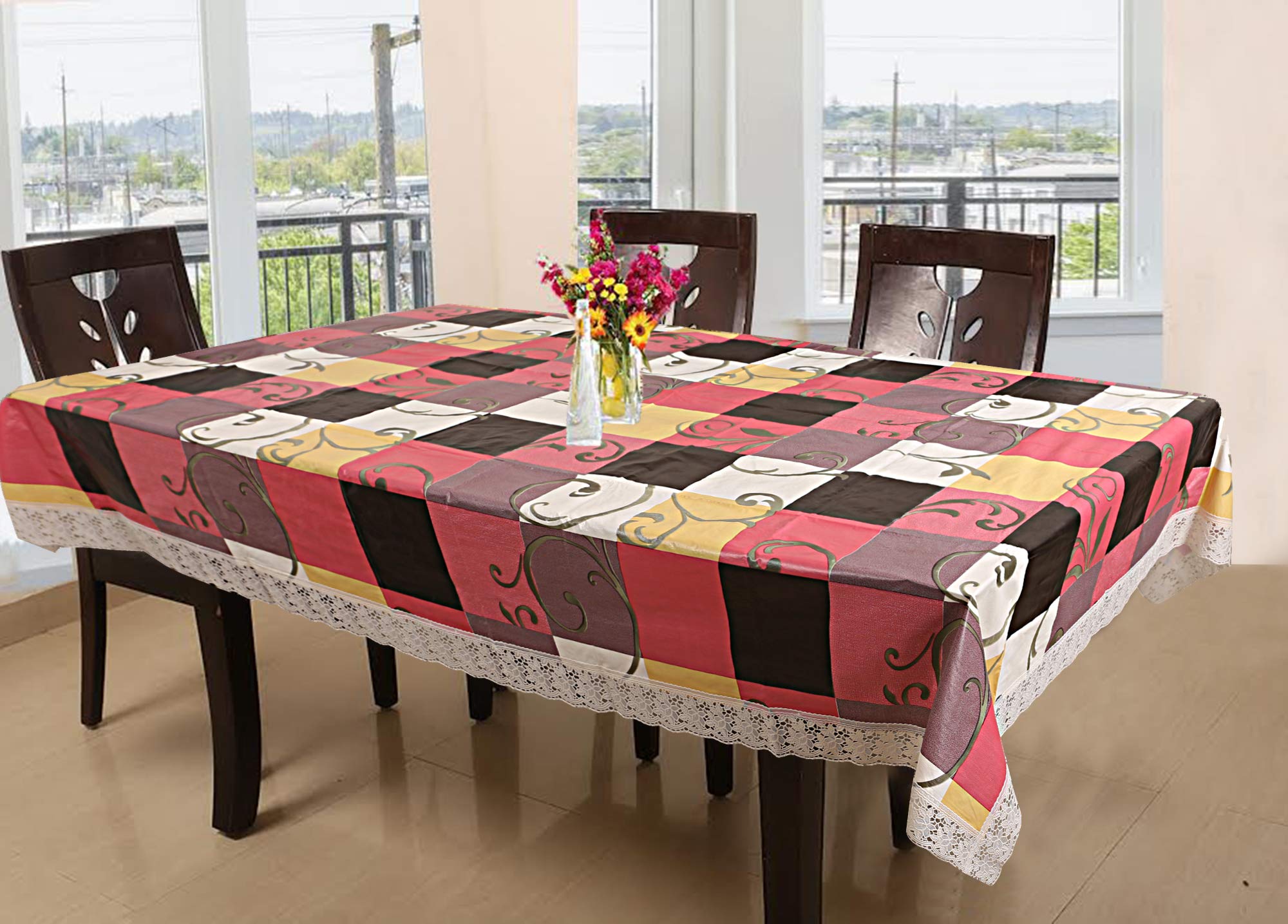 Kuber Industries Checkered Pvc 6 Seater Dining Table Cover - Multicolour