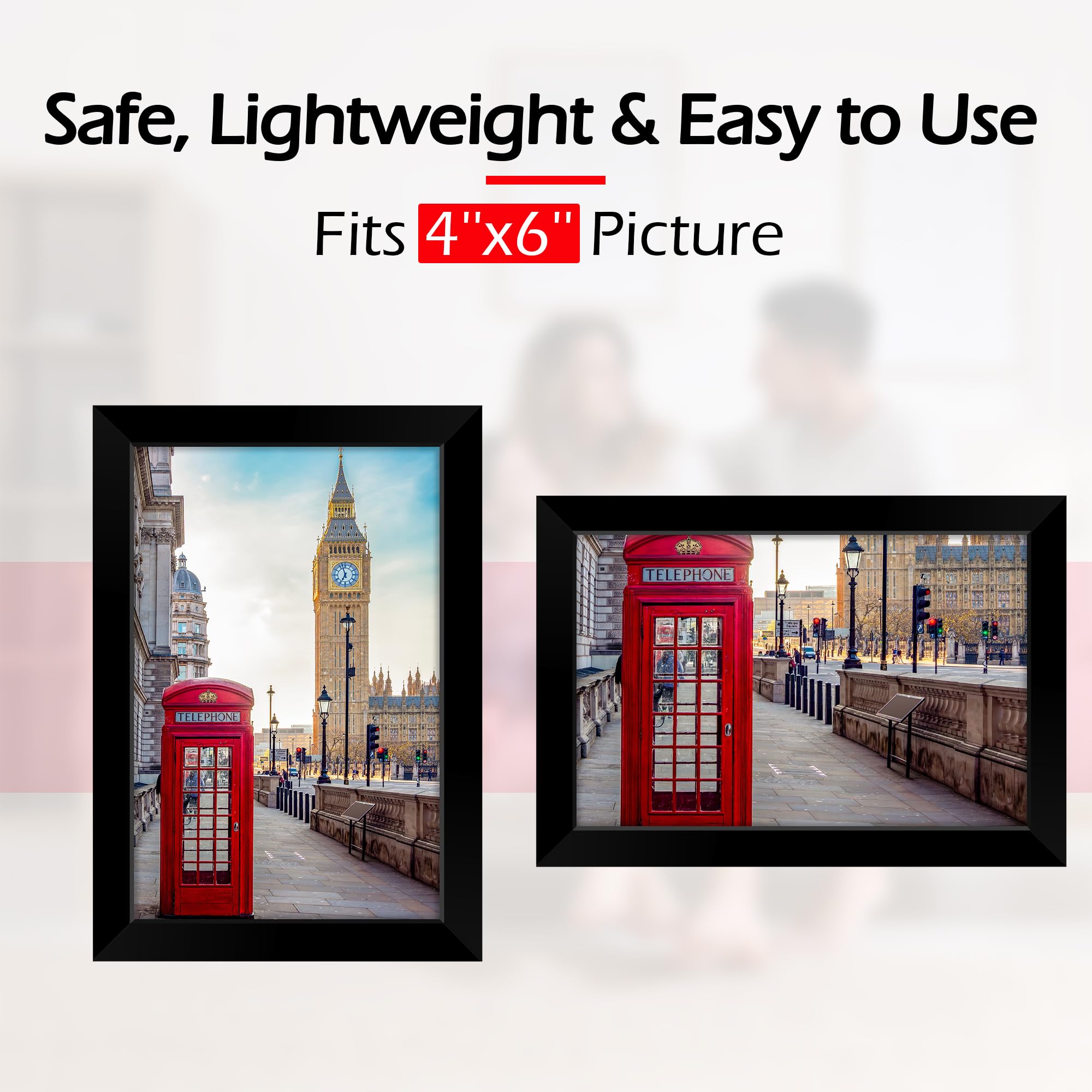 HOMERHYME 4x6 Picture Frame Set 8 Pack, 4 by 6 Black Photo Frame for Wall or Tabletop Display, Lightweight Poster Frame with Ple