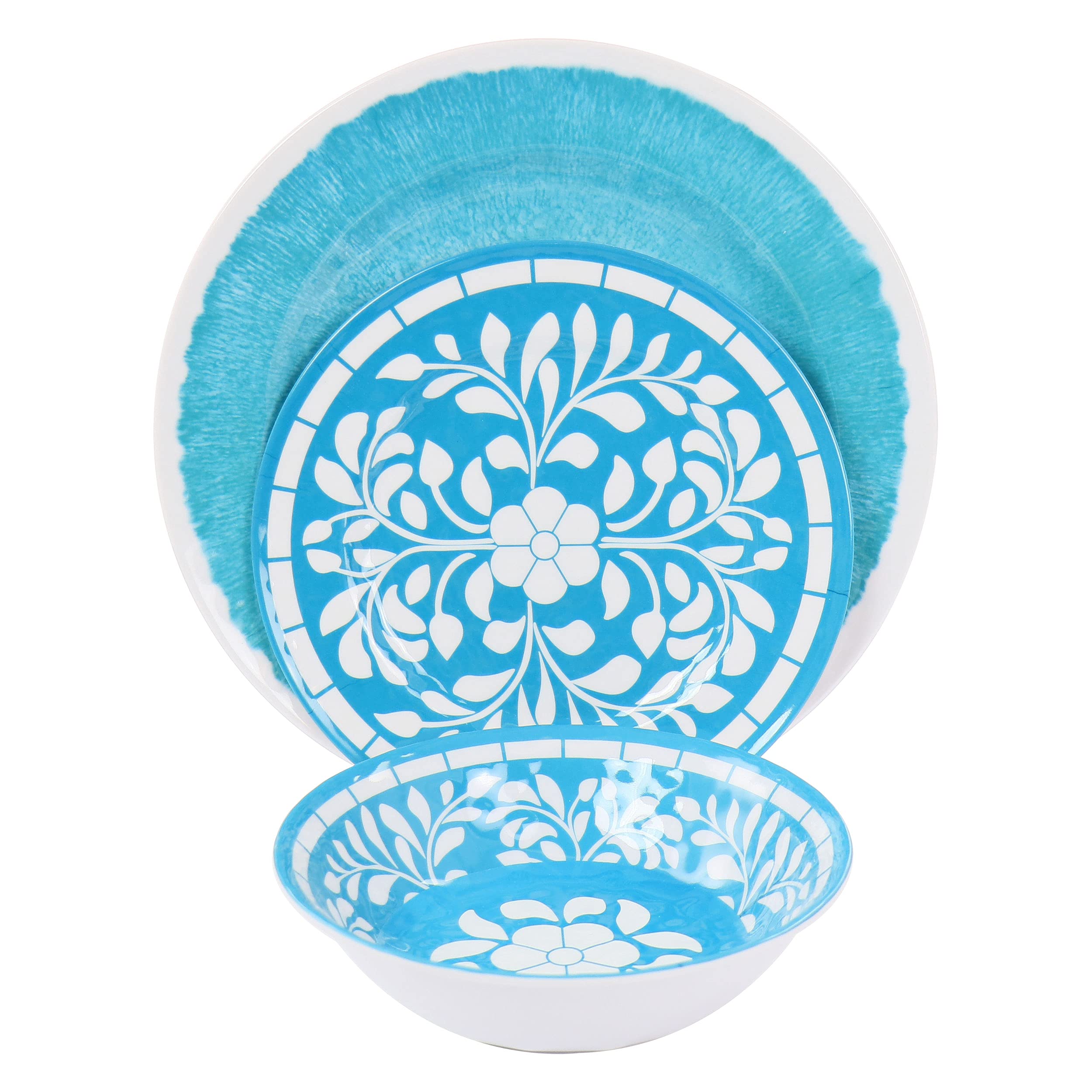 Elama Telly 12 Piece Melamine Dinnerware Set, Teal, (ELM-ELLY)