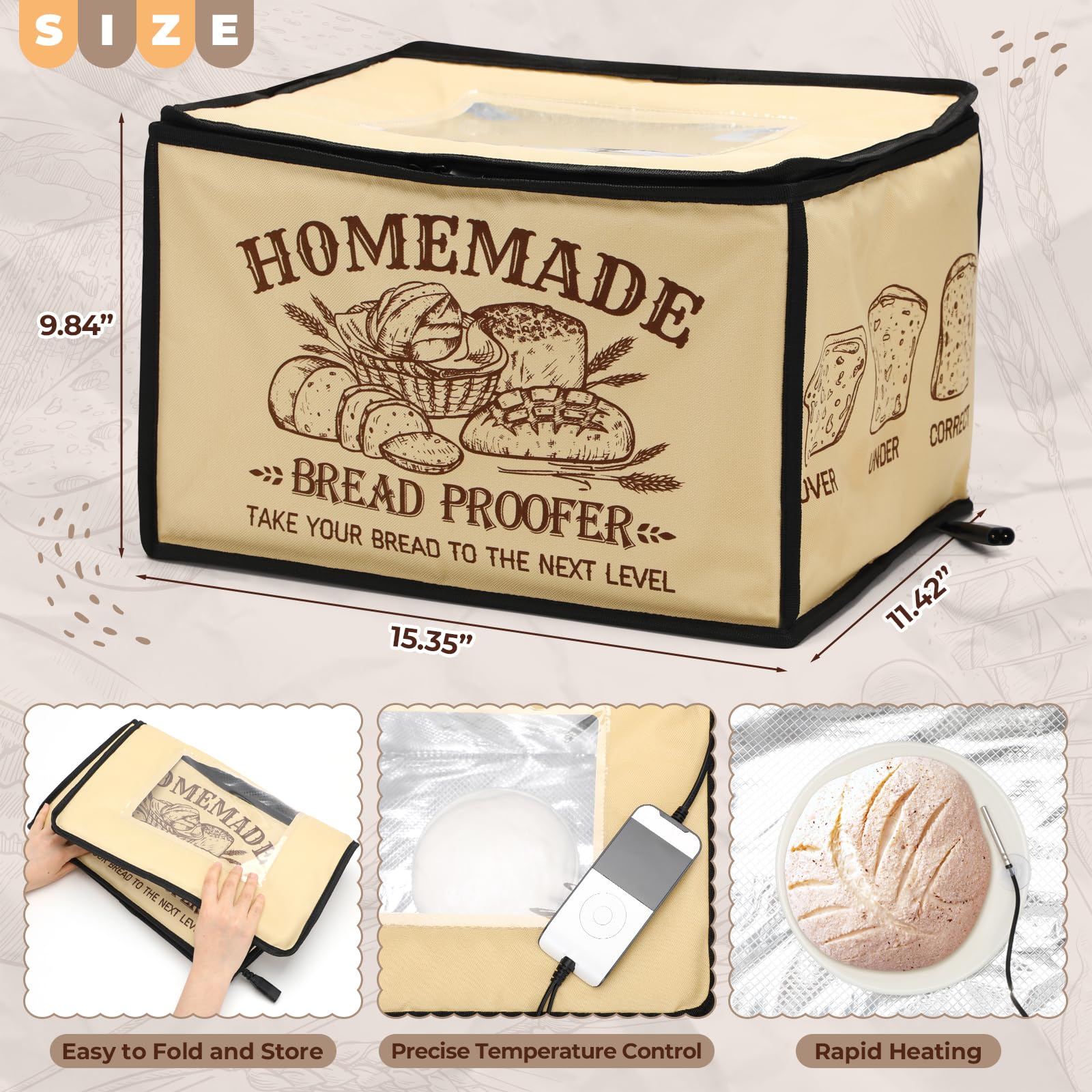 Nefelibata Proofing Box Bread Proofer With Heater Foldable Zippered Sourdough Proofing Basket For Making Dough Yogurt Pizza Cook