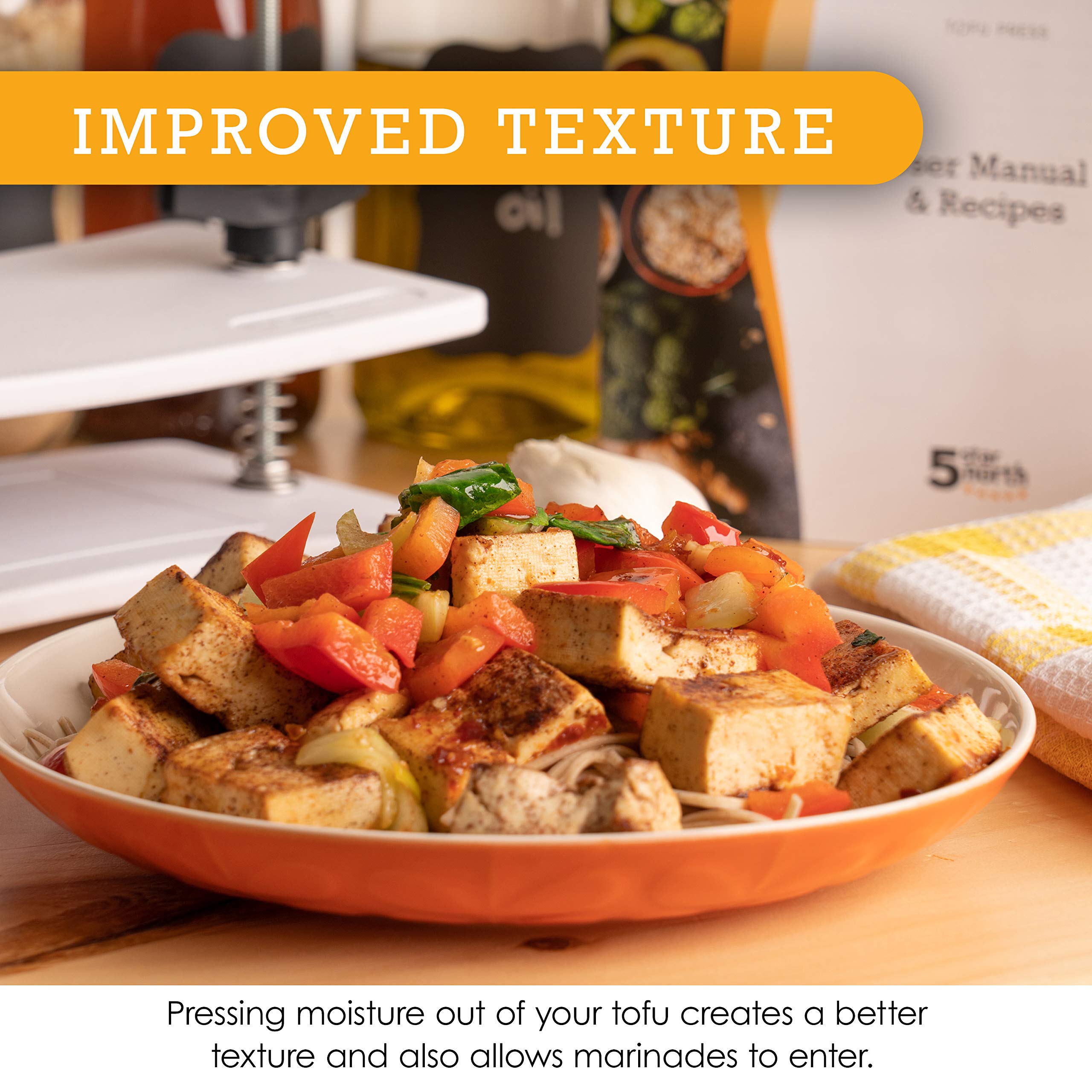Extra Firm Tofu Press By Healthy Express. Premium Curved Plates For Superior Pressing Results On Firm And Extra Firm Tofu. Healt