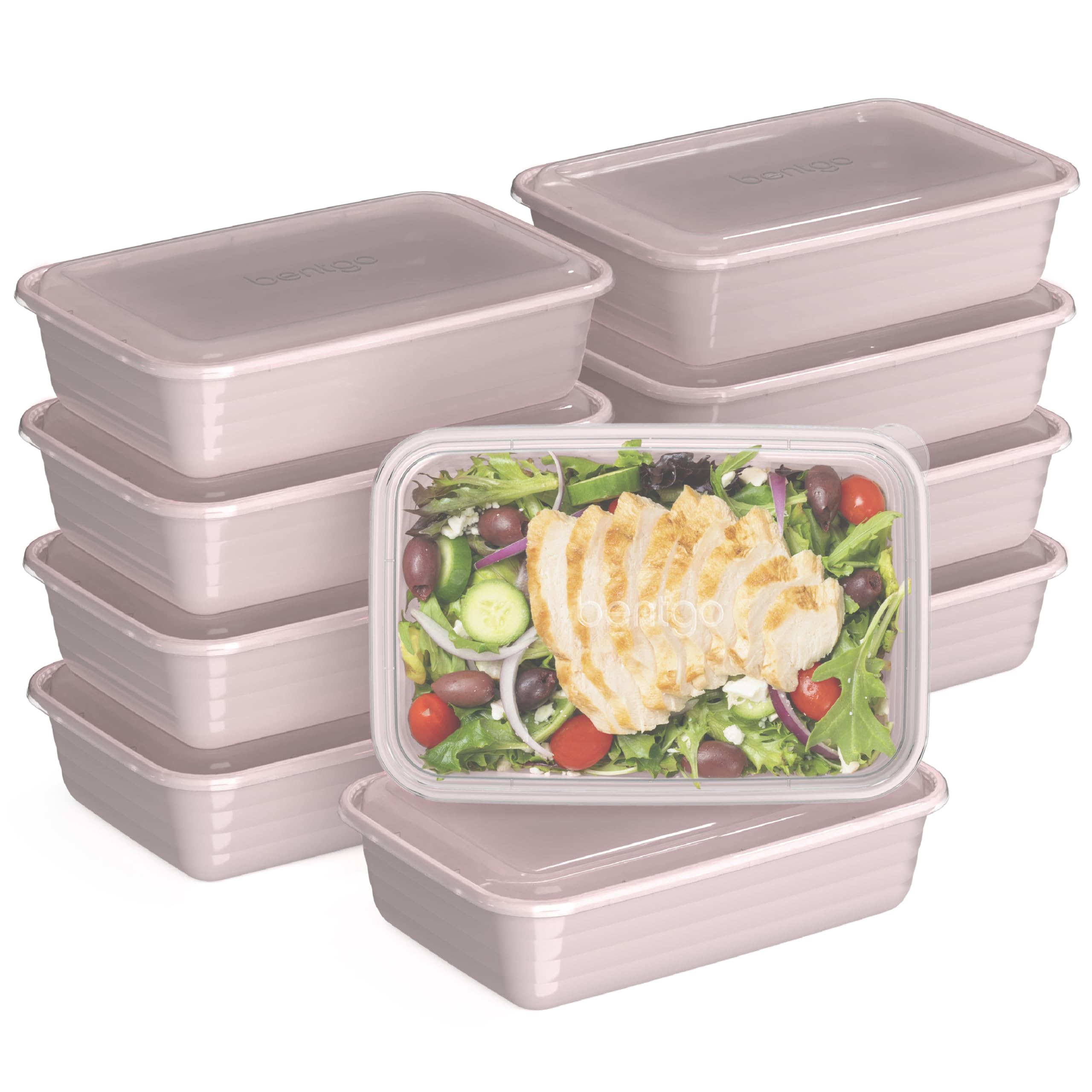 Bentgo 20-Piece Lightweight, Durable, Reusable Bpa-Free 1-Compartment Containers - Microwave, Freezer, Dishwasher Safe - Blush P